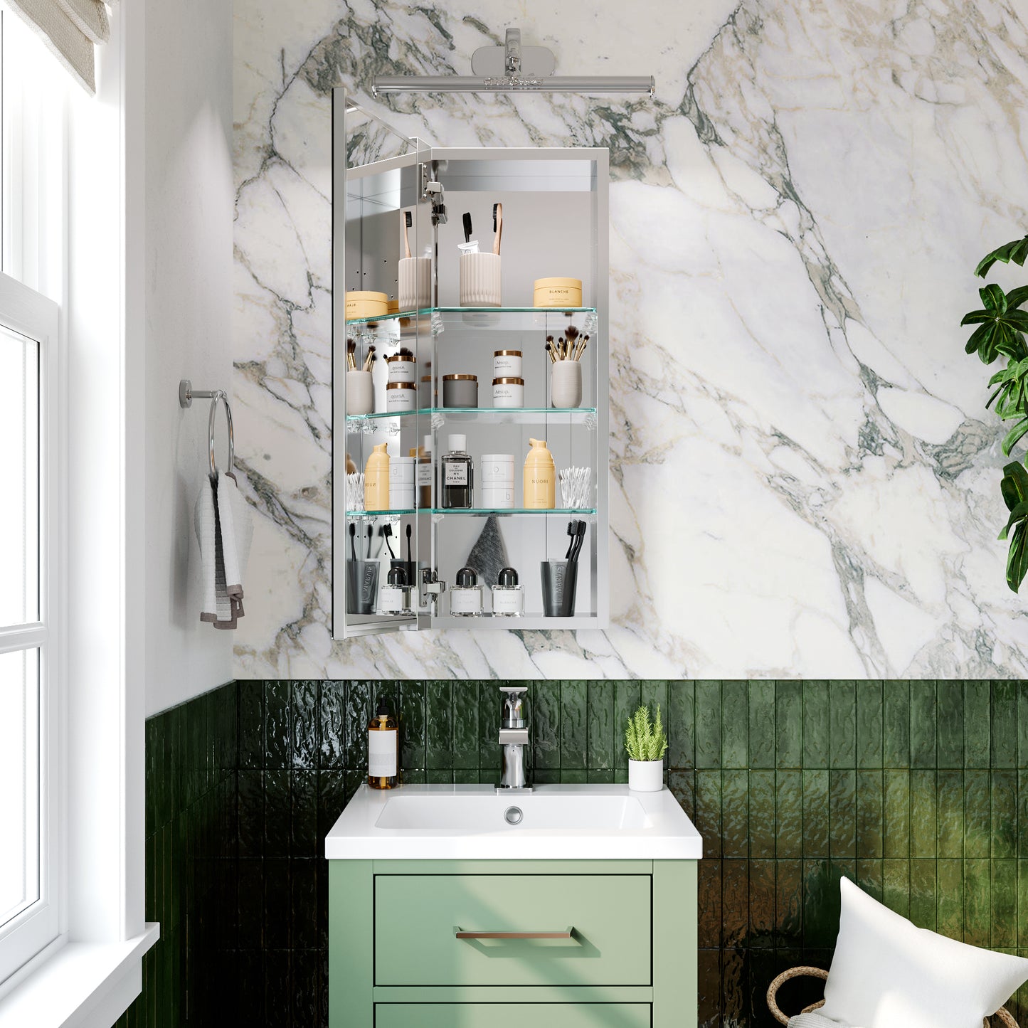 Premium Medicine Cabinet with Mirror – 12" x 30", Surface or Recessed Mount