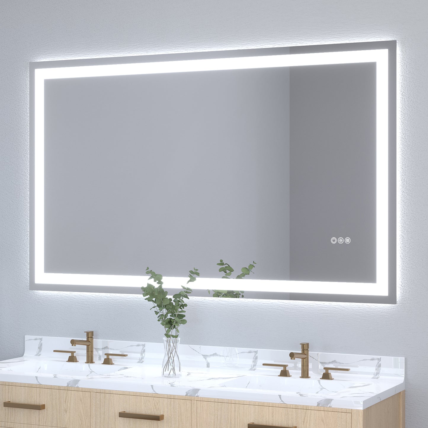 Wall Mounted LED Lighted Bathroom Mirror 60"x36", Anti-Fog, Memory Function, 3 Colors Dimmable