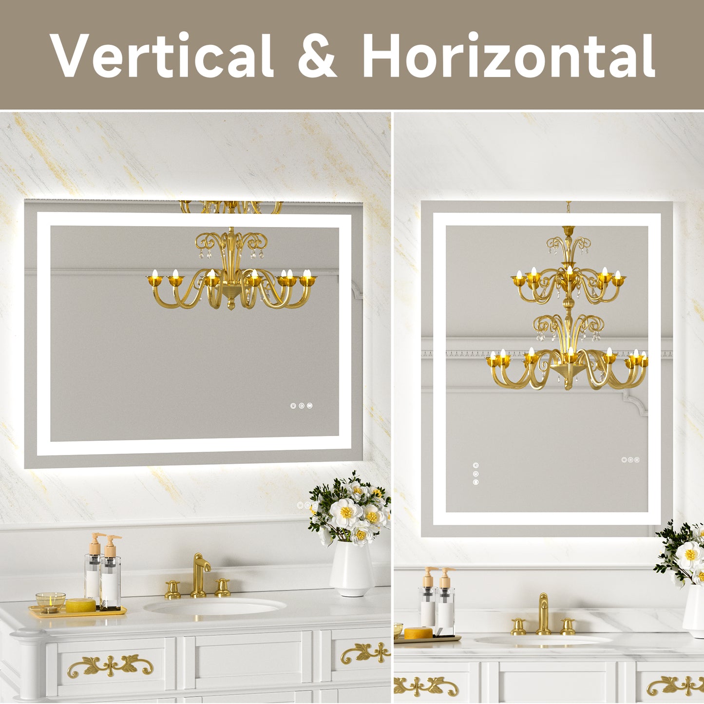 Wall Mounted LED Lighted Bathroom Mirror 40"x30", Anti-Fog, Memory Function, 3 Colors Dimmable