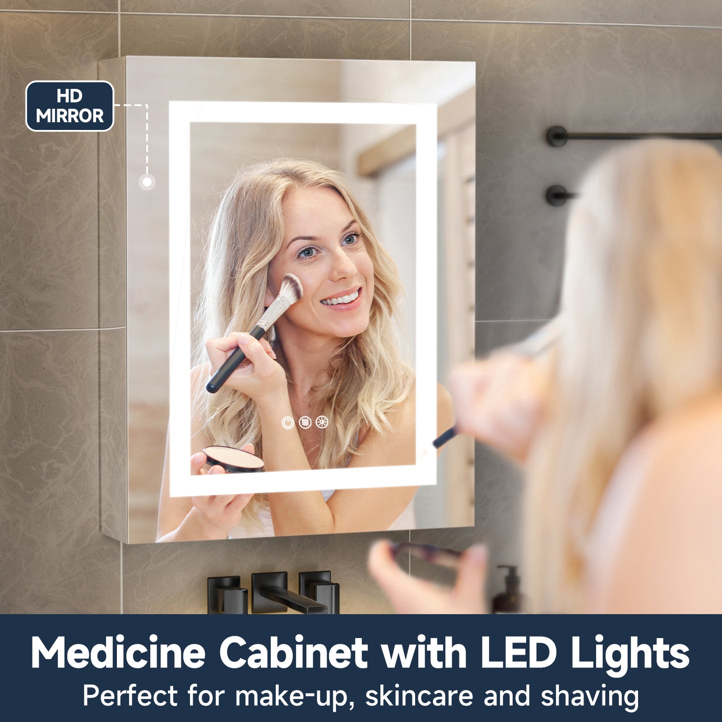 Lighted Mirror Medicine Cabinet 20"X26", Anti-Fog 3 Colors Dimmable LED, Built-in Outlets and USB Ports