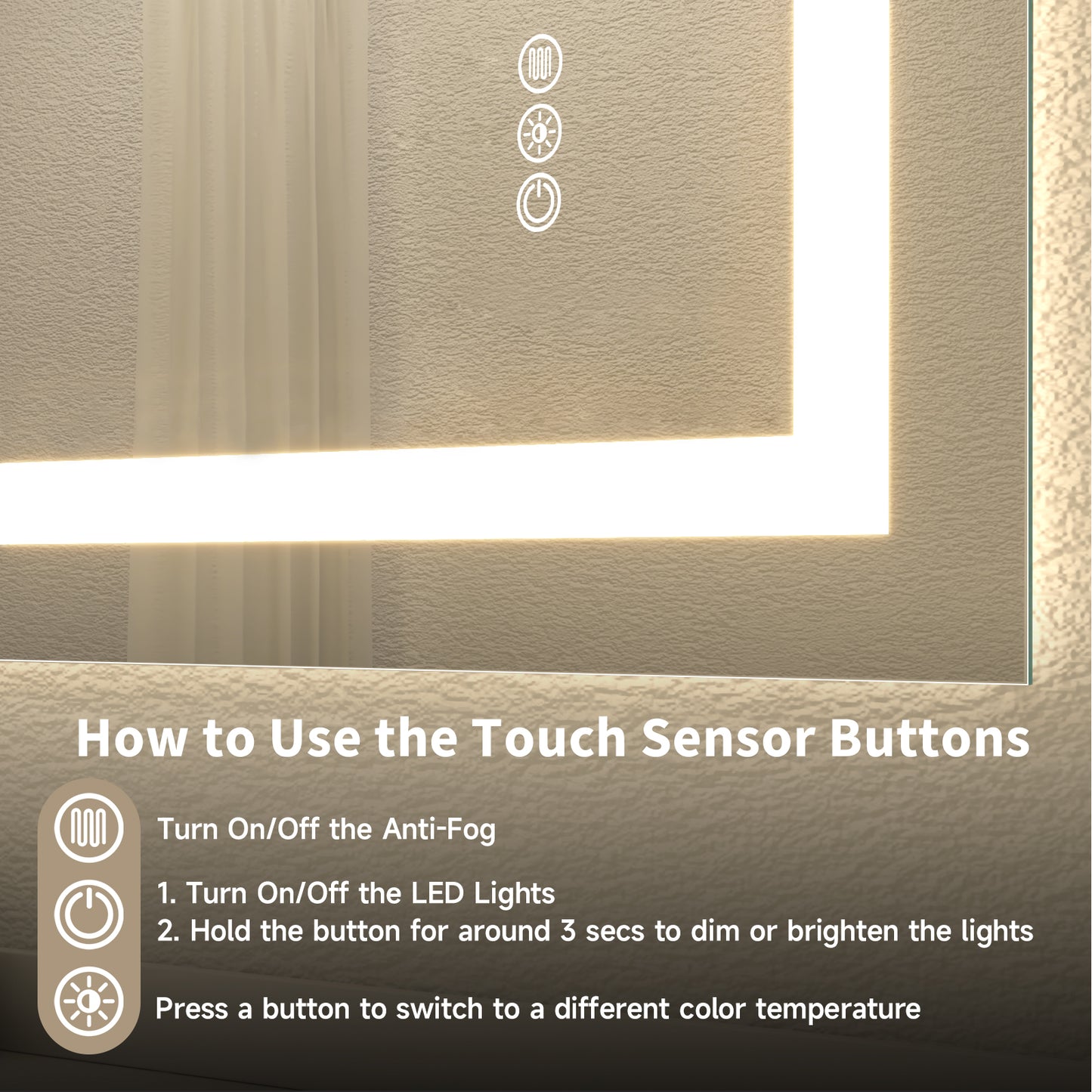 Wall Mounted LED Lighted Bathroom Mirror 28"x36", Anti-Fog, Memory Function, 3 Colors Dimmable