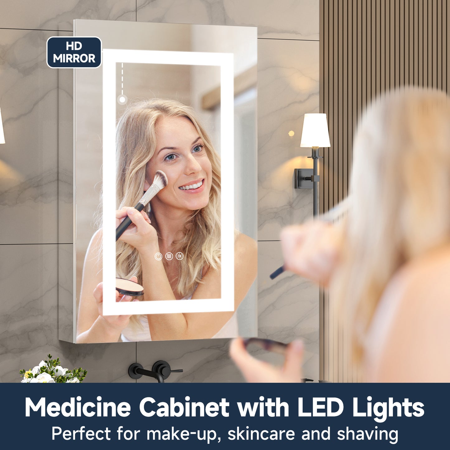 Lighted Mirror Medicine Cabinet 20"X32", Anti-Fog 3 Colors Dimmable LED, Built-in Outlets and USB Ports