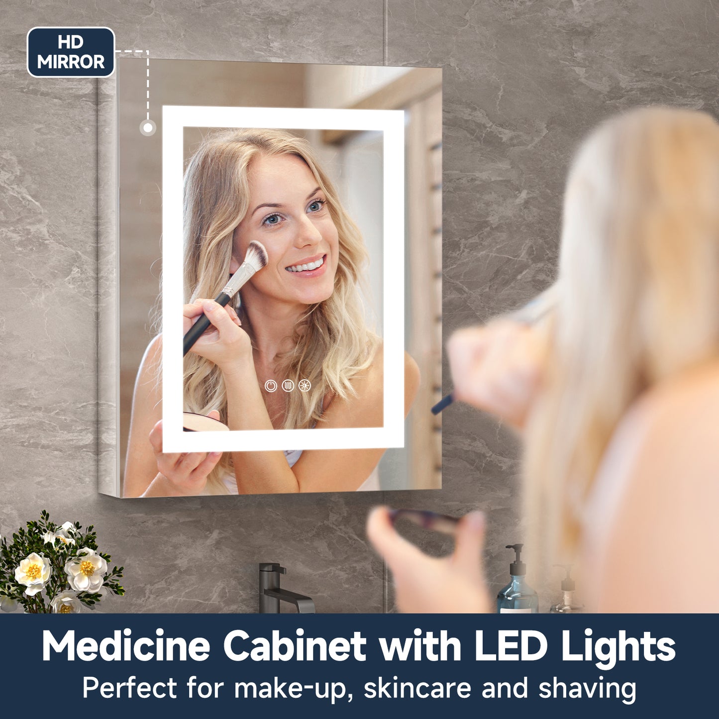 Lighted Mirror Medicine Cabinet 24"X30", Anti-Fog 3 Colors Dimmable LED, Built-in Outlets and USB Ports