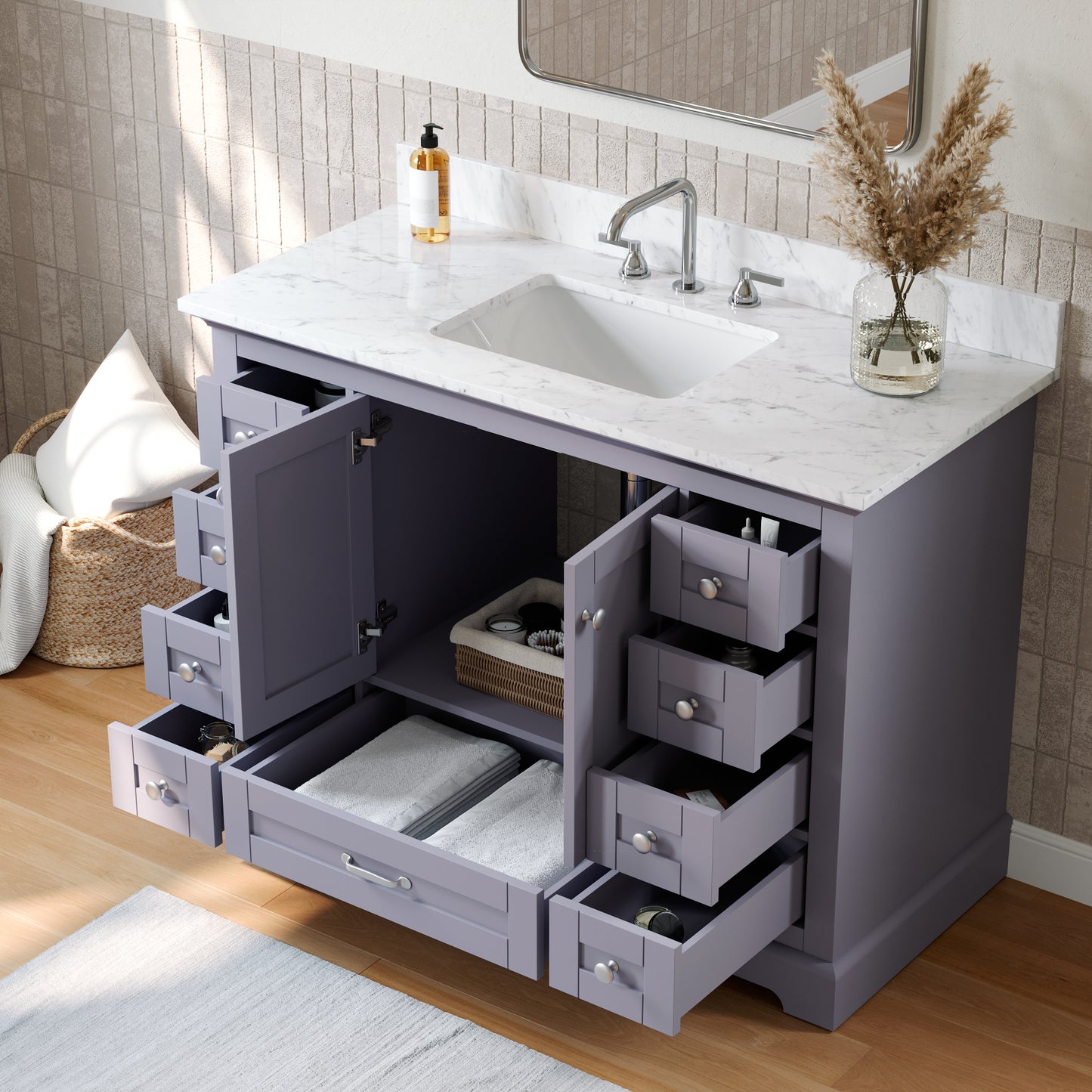 Solid Wood Frame Bathroom Vanity with Spacious Storage
