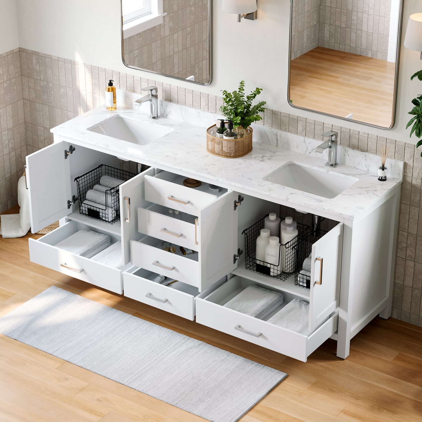Solid Wood Frame Bathroom Vanity with Spacious Storage