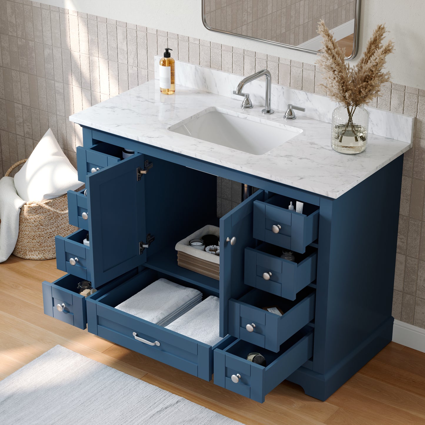 Solid Wood Frame Bathroom Vanity with Spacious Storage