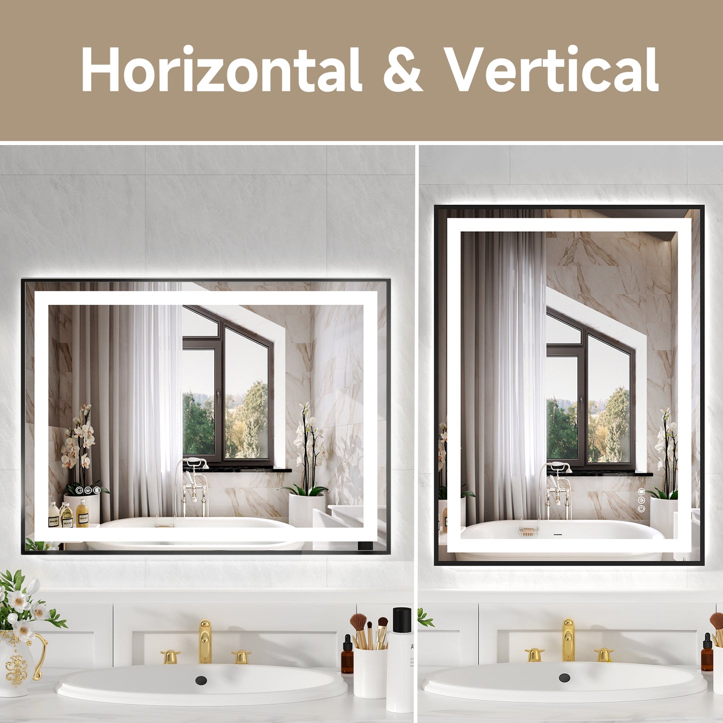 Black Frame LED Lighted Bathroom Mirror 24"x32", Anti-Fog, Memory Function, 3 Colors Dimmable