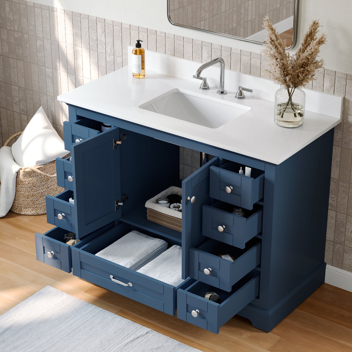Solid Wood Frame Bathroom Vanity with Spacious Storage