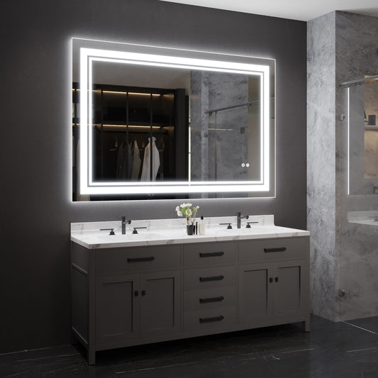 60"x40" LED Bathroom Mirror, Anti-Fog Memory Setting, 3 Colors Dimmable Lighted Bathroom Mirror Wall Mounted