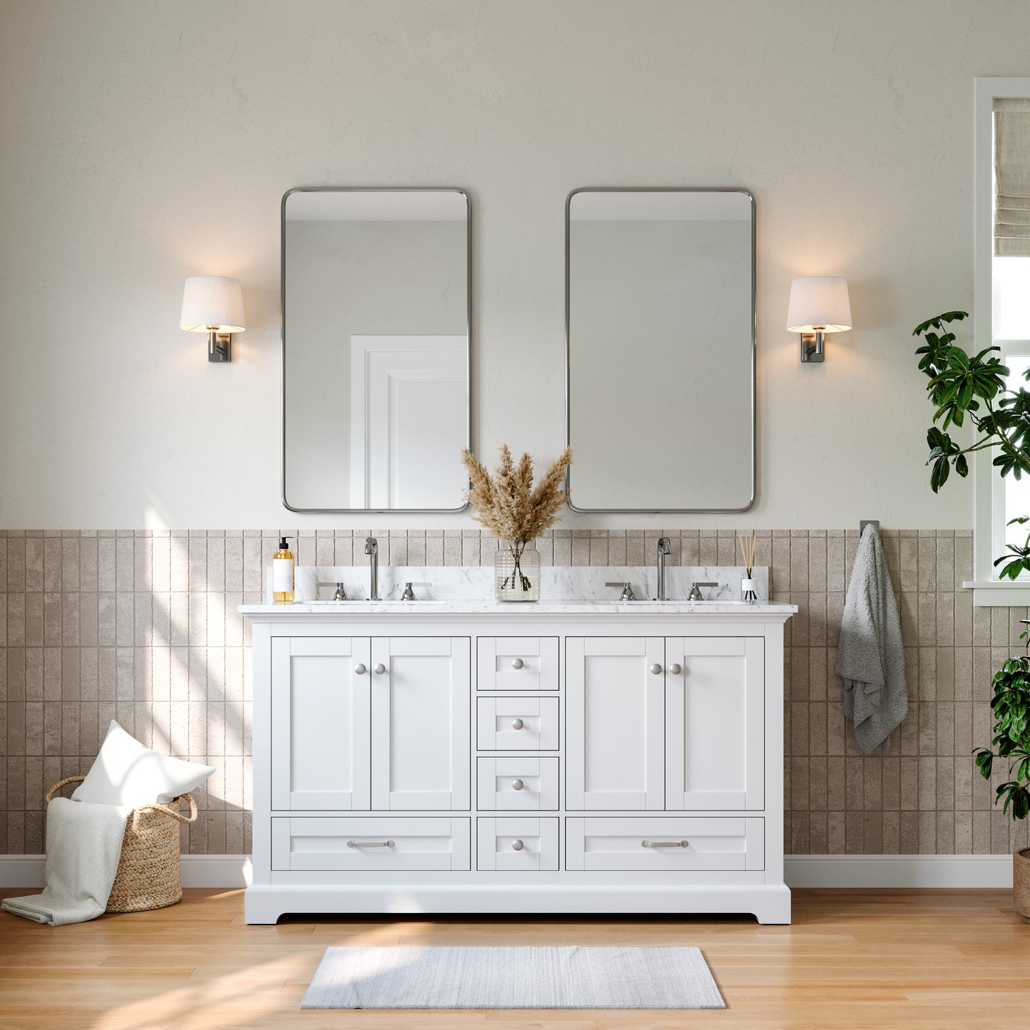 Solid Wood Frame Bathroom Vanity with Spacious Storage