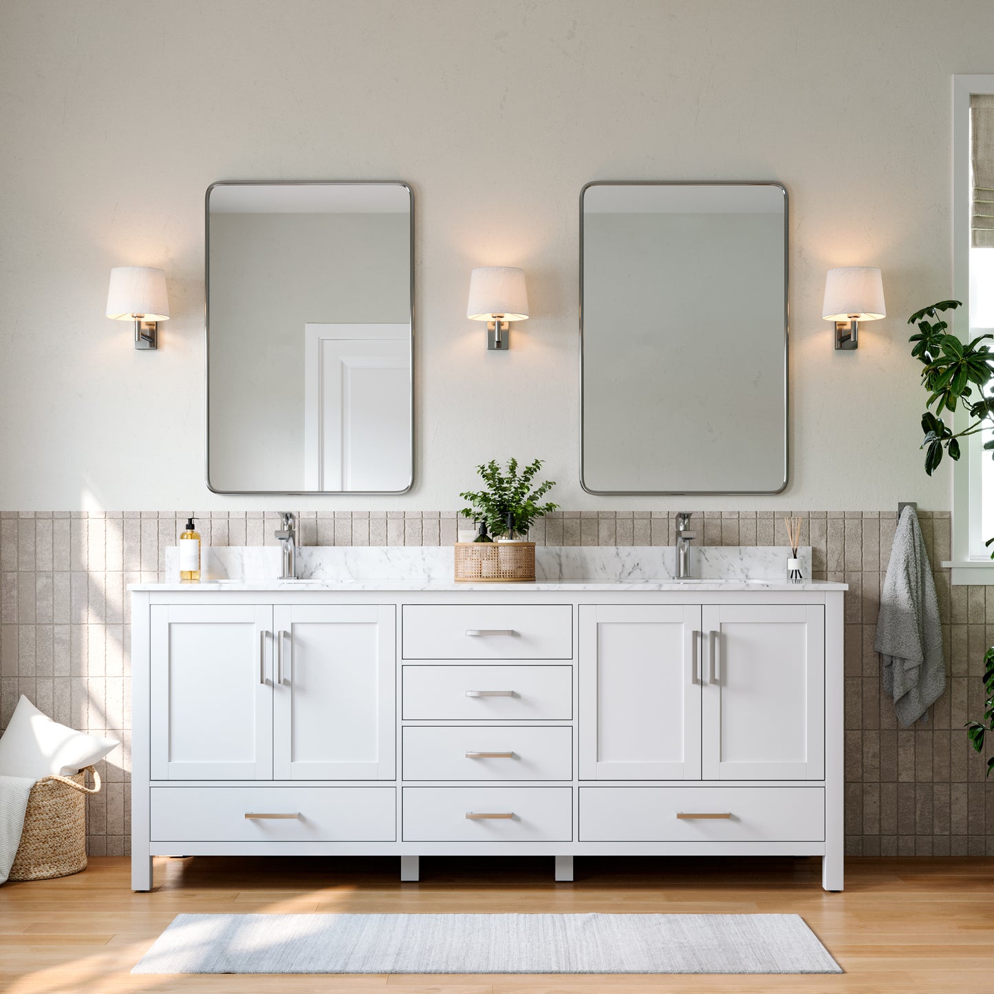 Solid Wood Frame Bathroom Vanity with Spacious Storage