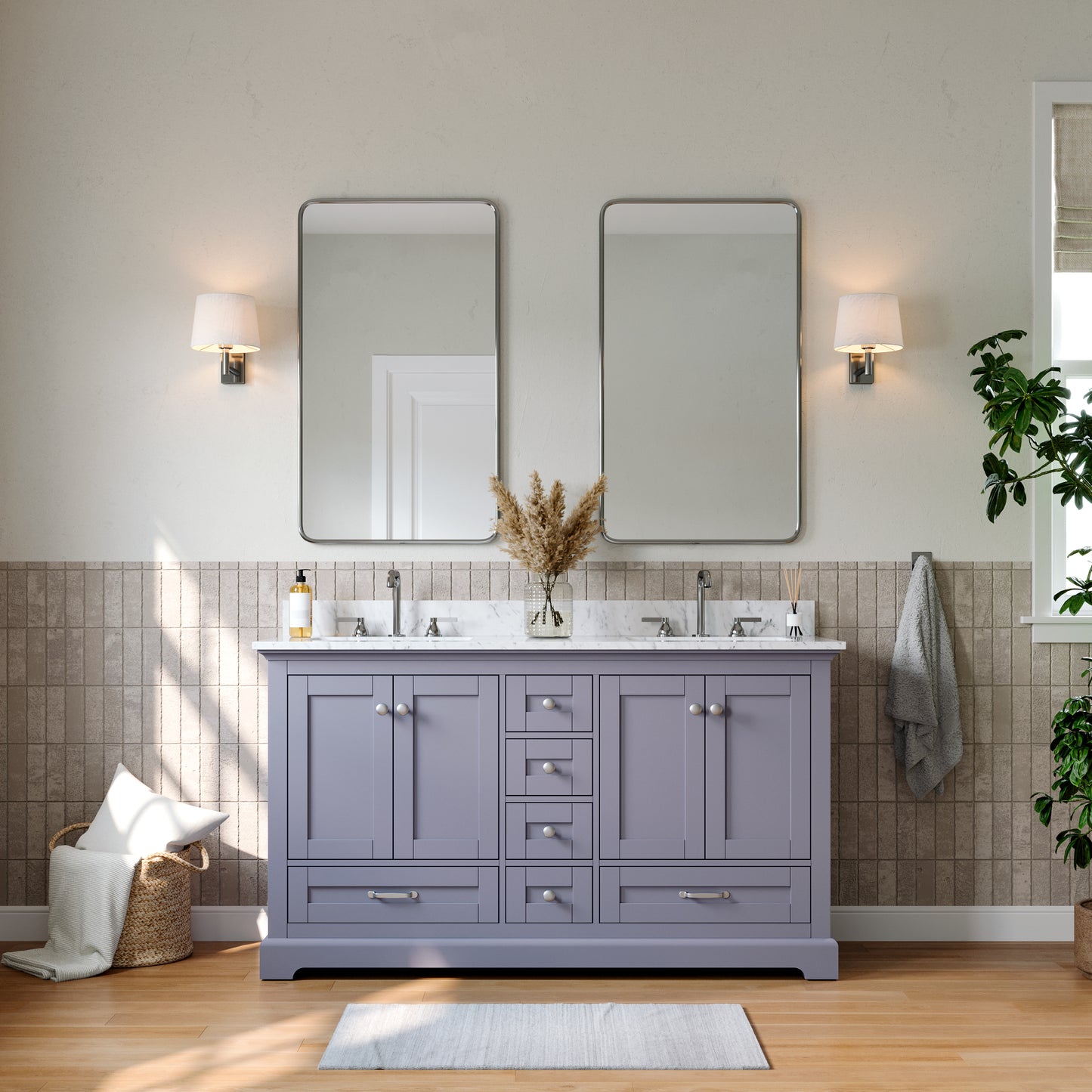 Solid Wood Frame Bathroom Vanity with Spacious Storage