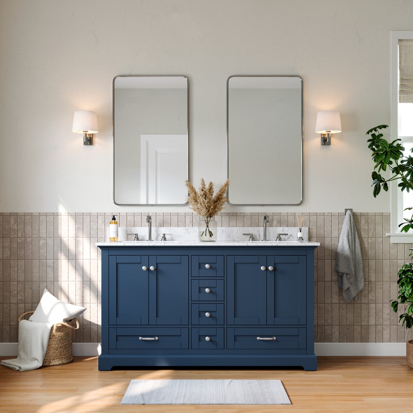 Solid Wood Frame Bathroom Vanity with Spacious Storage