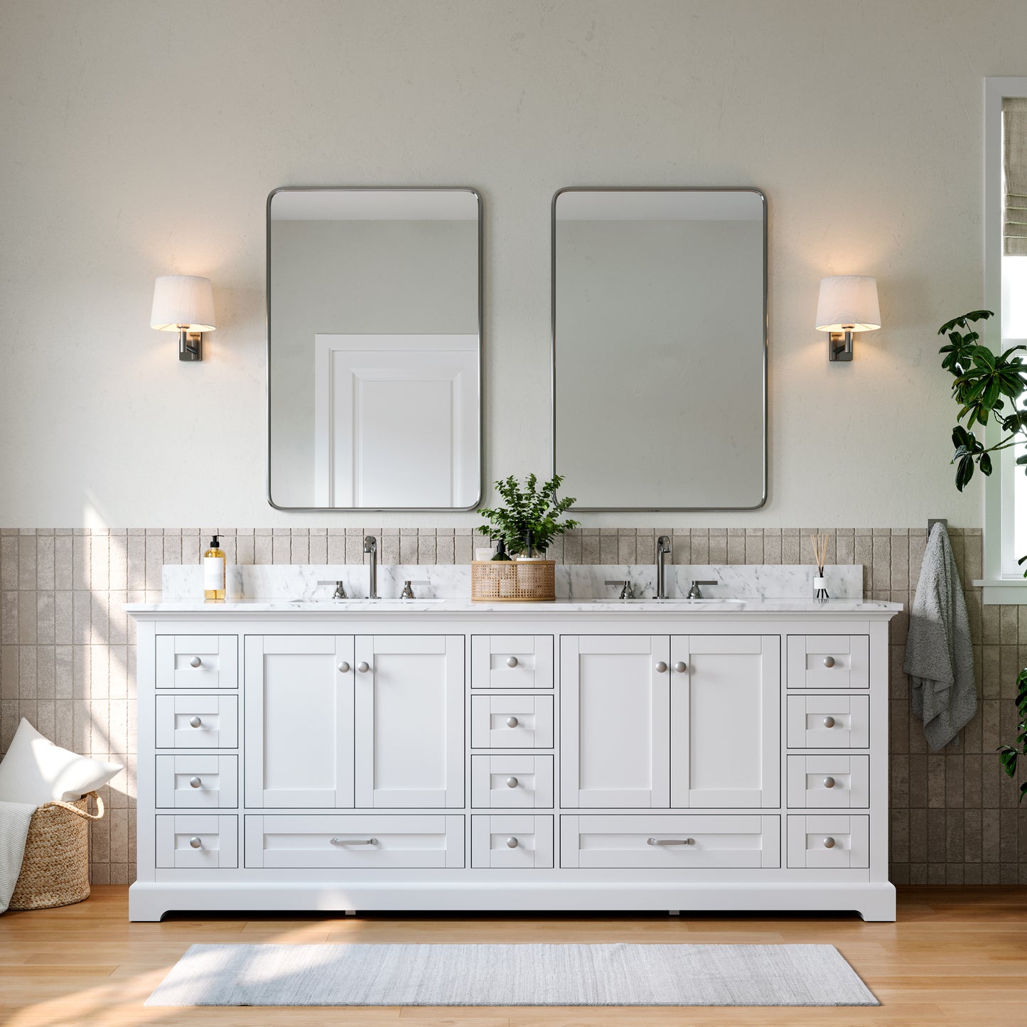 Solid Wood Frame Bathroom Vanity with Spacious Storage