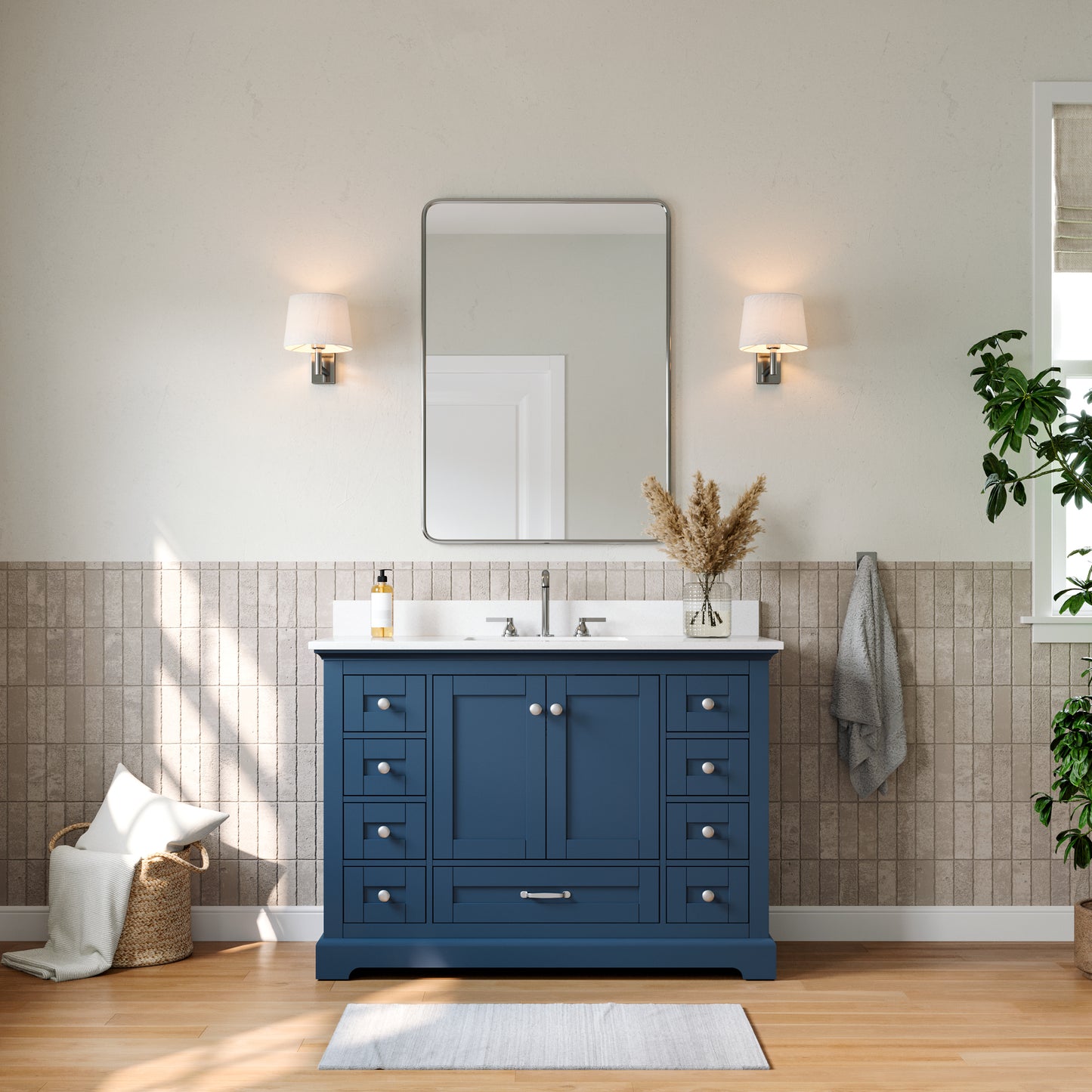 Solid Wood Frame Bathroom Vanity with Spacious Storage