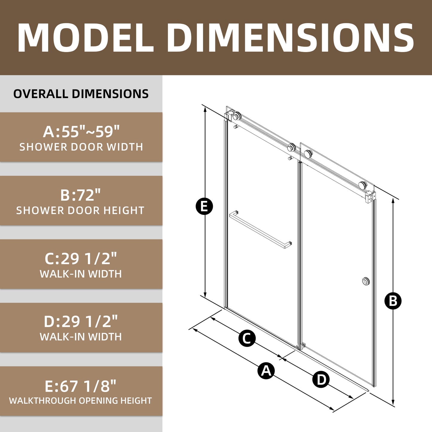 55-59" x 72" Double Sliding Shower Door with Tempered Glass Durable & Waterproof Perfect for Bathrooms