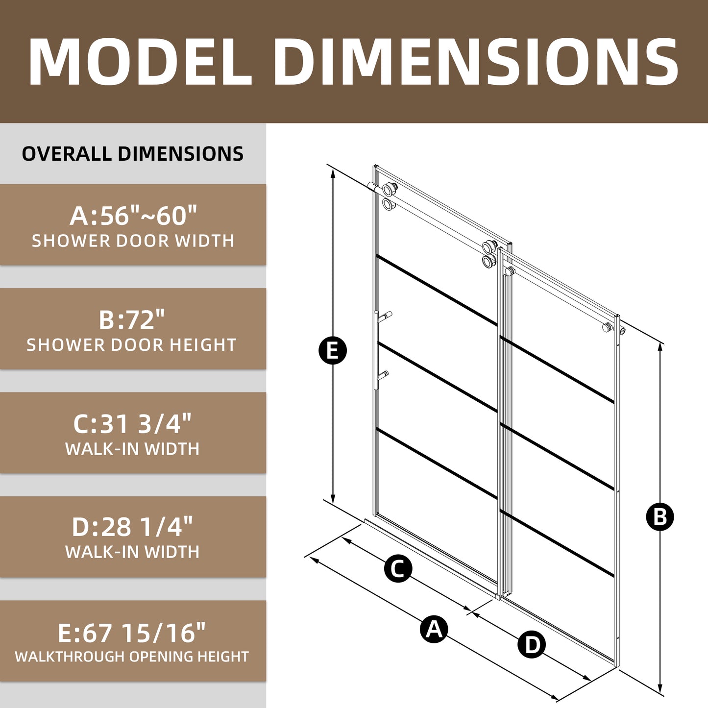 56-60" x 72" Single Sliding Shower Door with Tempered Glass Durable & Waterproof Perfect for Bathrooms