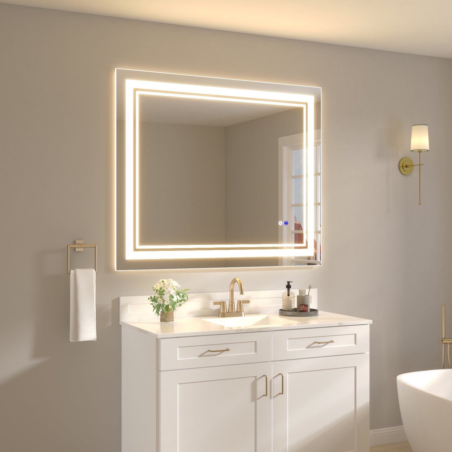 40"x32" LED Bathroom Mirror, Anti-Fog Memory Setting, 3 Colors Dimmable Lighted Bathroom Mirror Wall Mounted