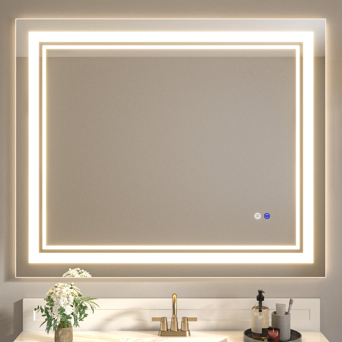 40"x32" LED Bathroom Mirror, Anti-Fog Memory Setting, 3 Colors Dimmable Lighted Bathroom Mirror Wall Mounted