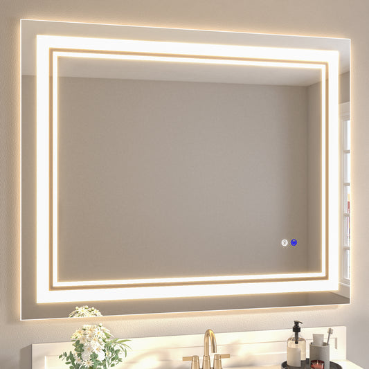 40"x32" LED Bathroom Mirror, Anti-Fog Memory Setting, 3 Colors Dimmable Lighted Bathroom Mirror Wall Mounted