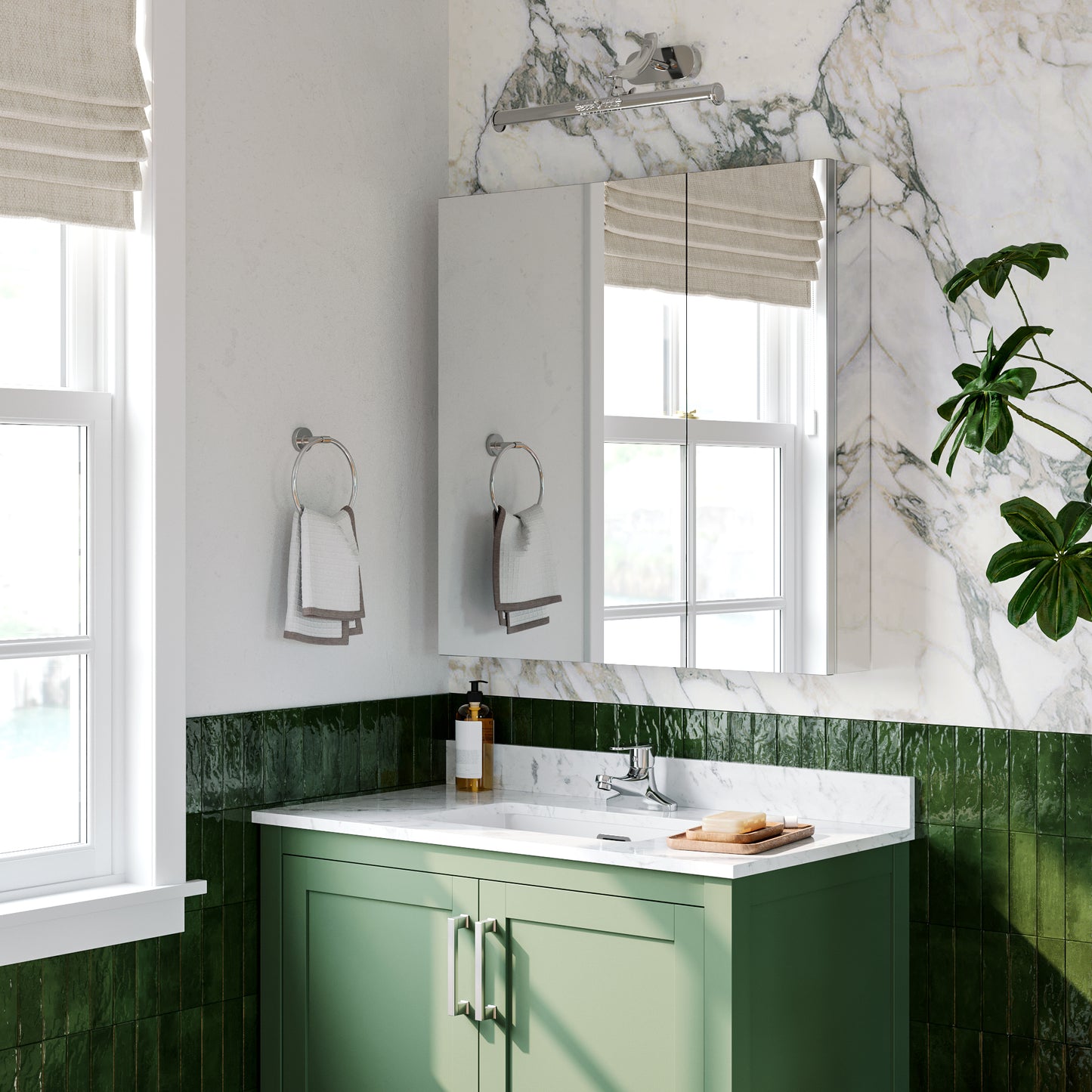 Double Door Premium Medicine Cabinet with Mirror – 30" x 30", Surface or Recessed Mount