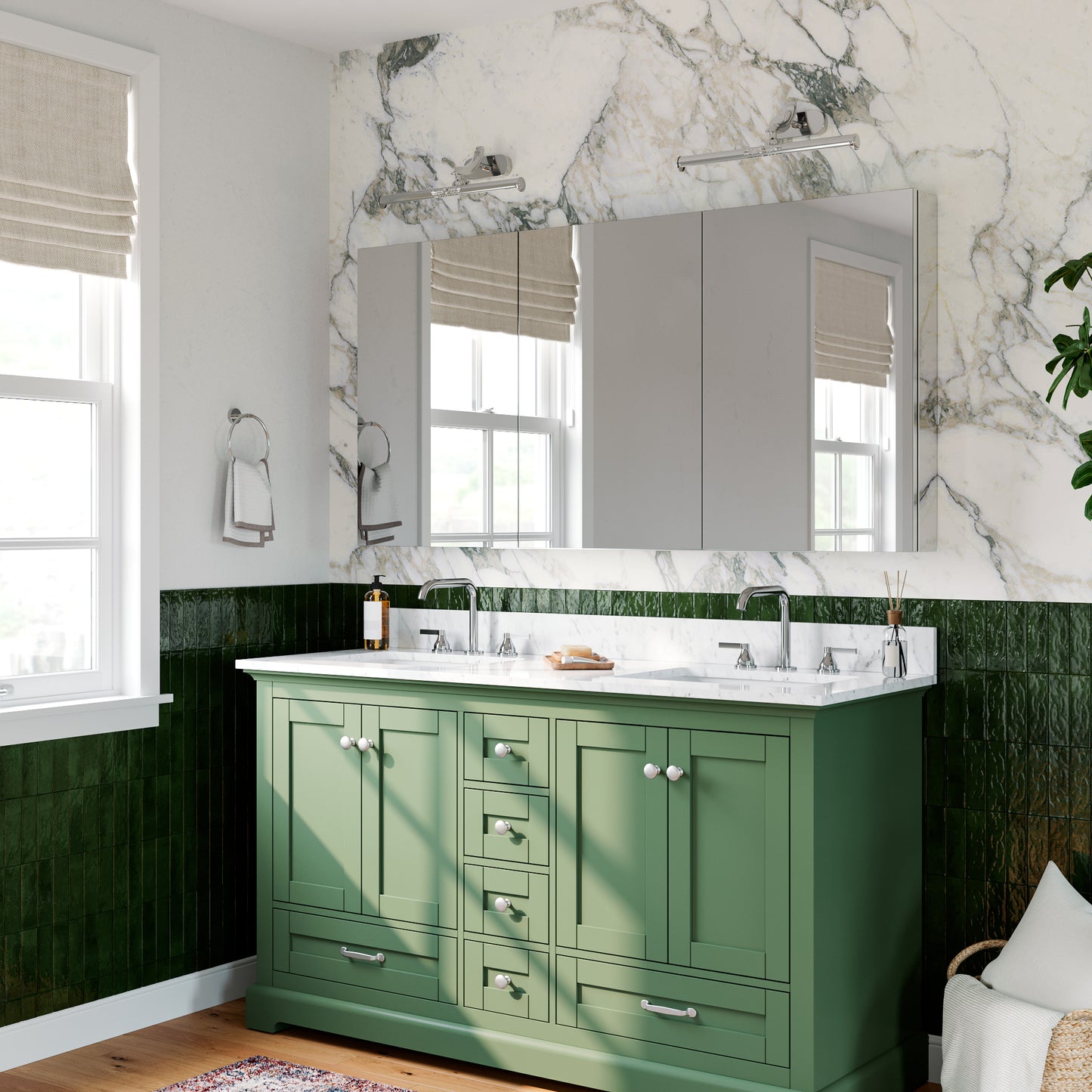 Triple Door Premium Medicine Cabinet with Mirror – 60" x 30", Surface or Recessed Mount