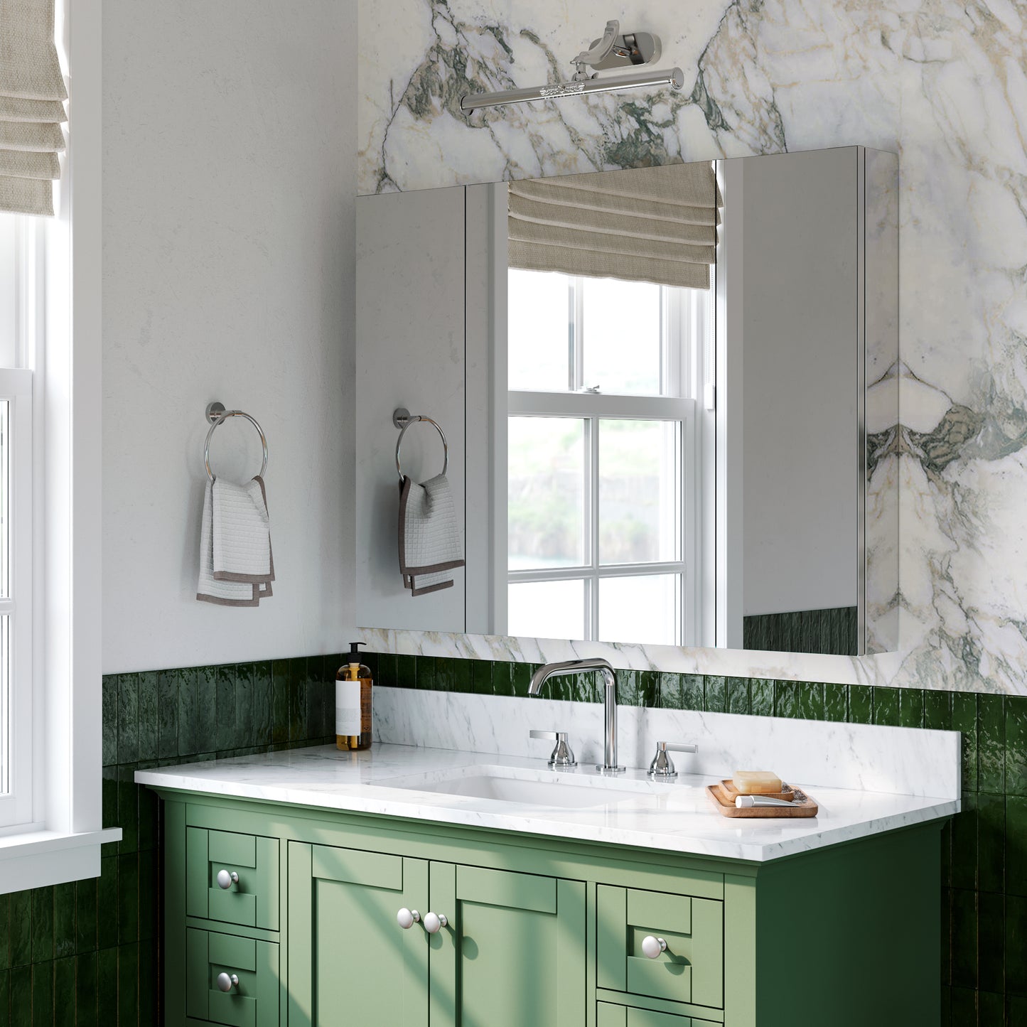 Triple Door Premium Medicine Cabinet with Mirror – 40" x 30", Surface or Recessed Mount