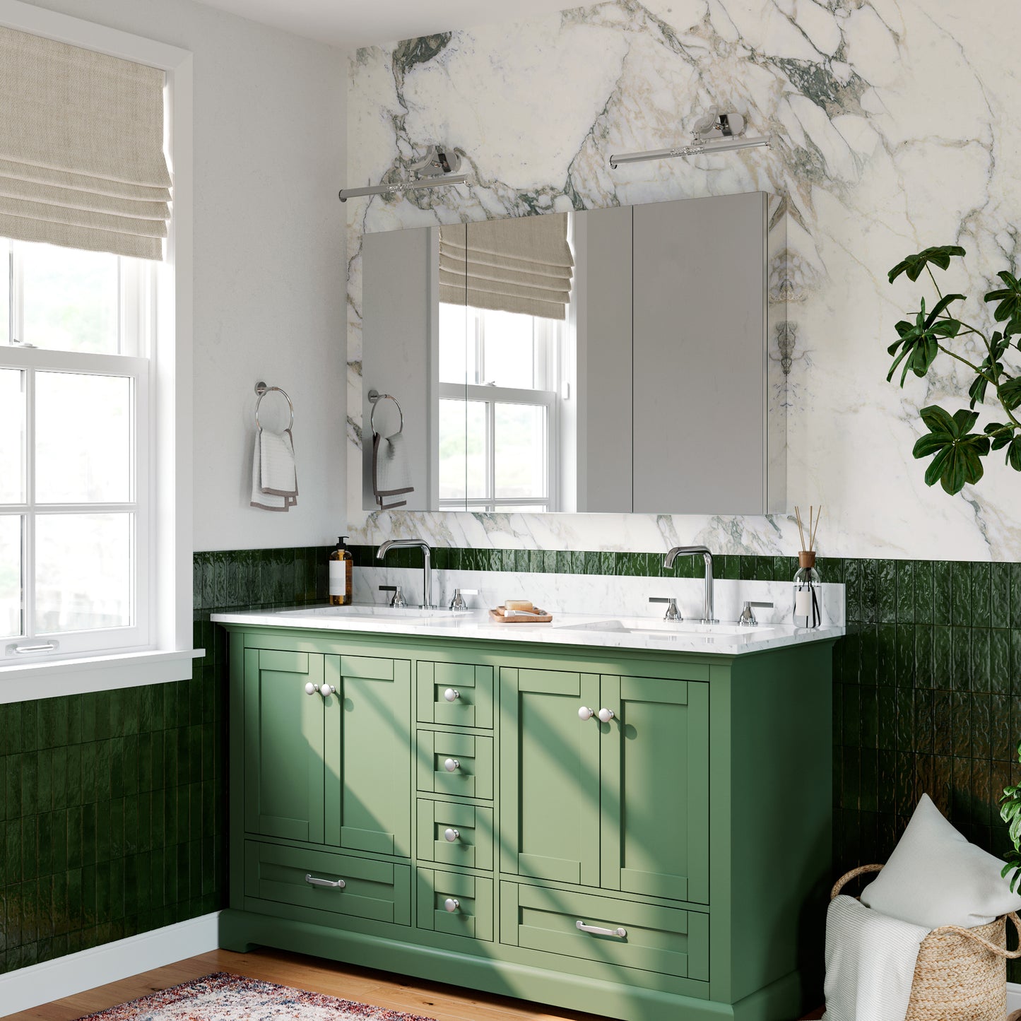 Triple Door Premium Medicine Cabinet with Mirror – 48" x 30", Surface or Recessed Mount