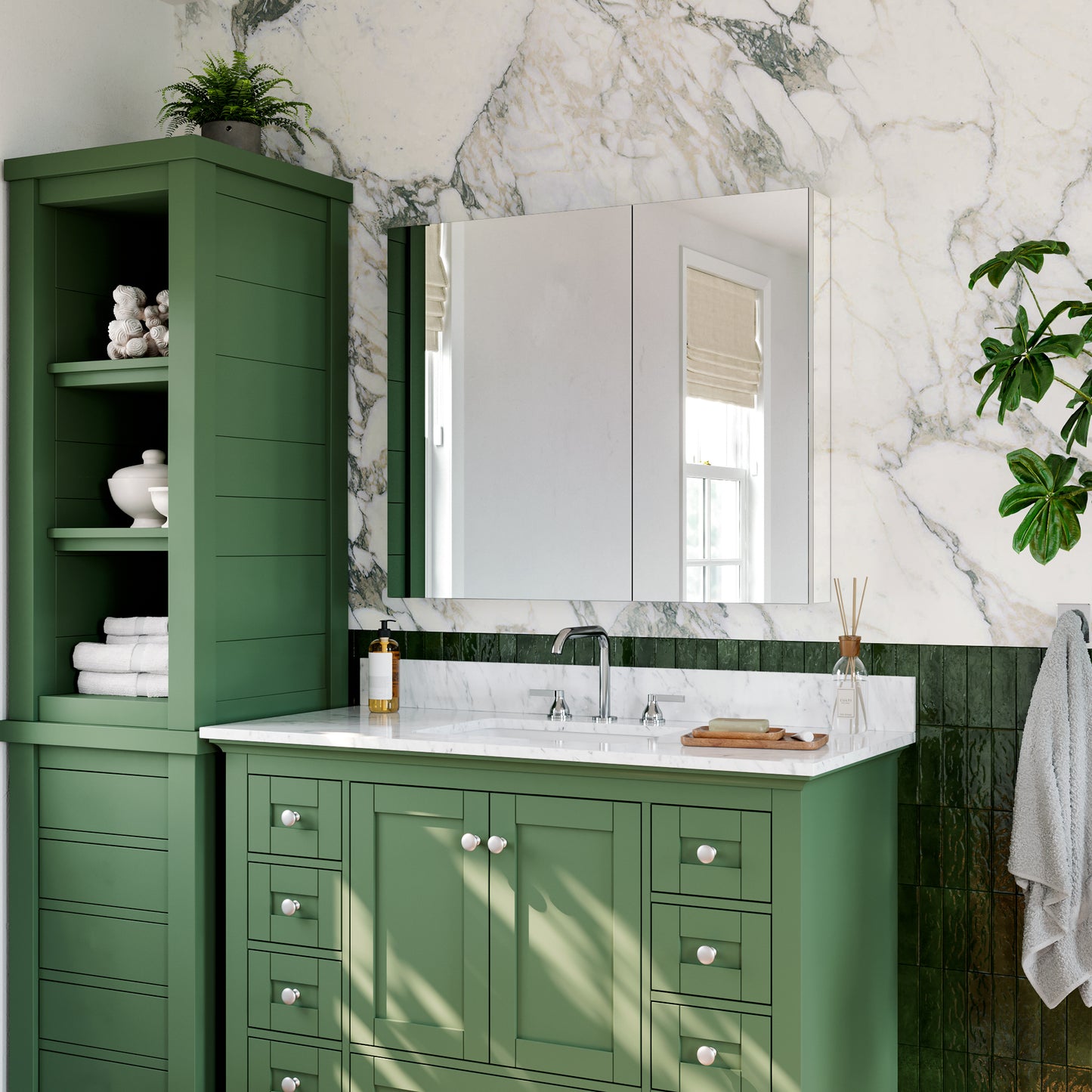 Double Door Premium Medicine Cabinet with Mirror – 36" x 30", Surface or Recessed Mount