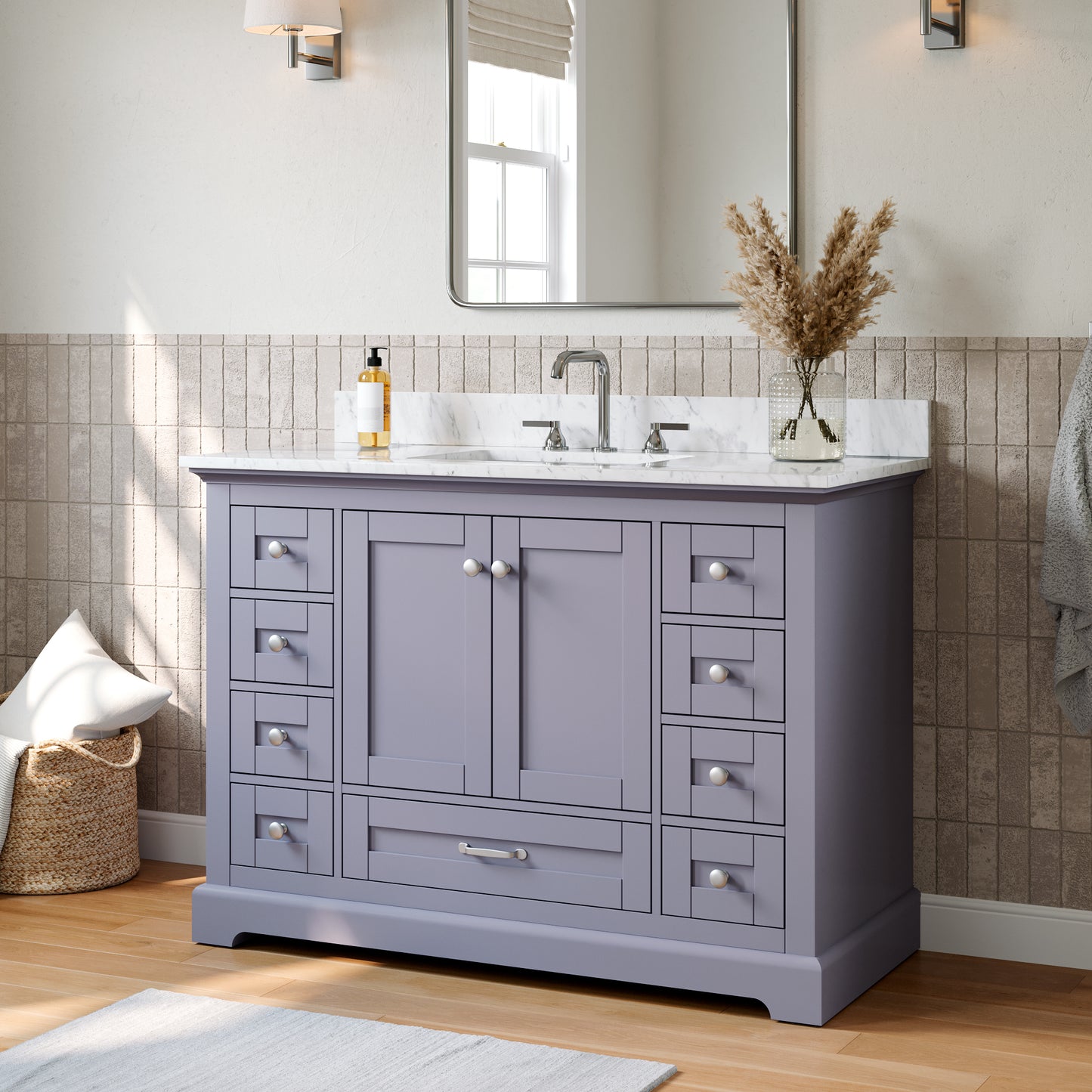 Solid Wood Frame Bathroom Vanity with Spacious Storage