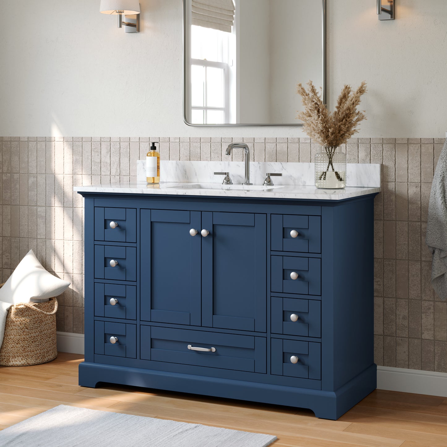 Solid Wood Frame Bathroom Vanity with Spacious Storage