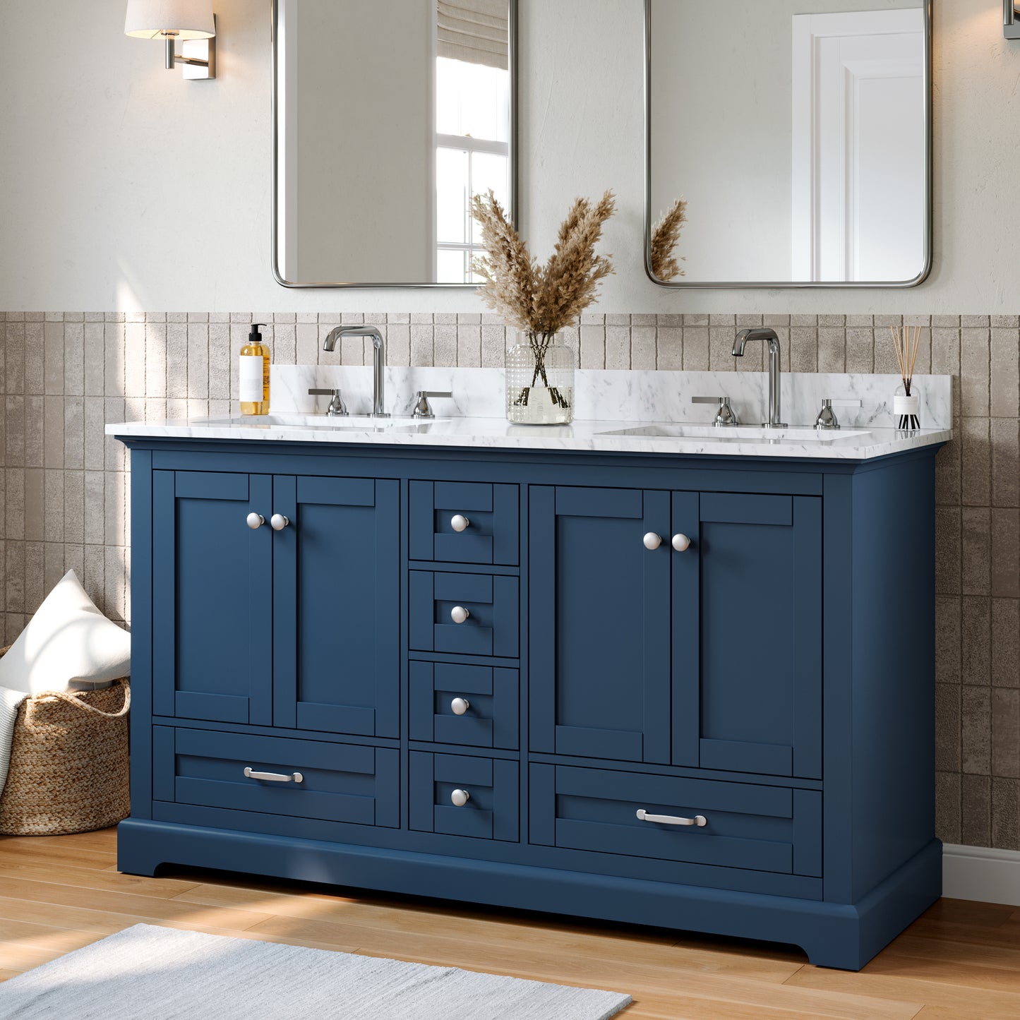 Solid Wood Frame Bathroom Vanity with Spacious Storage