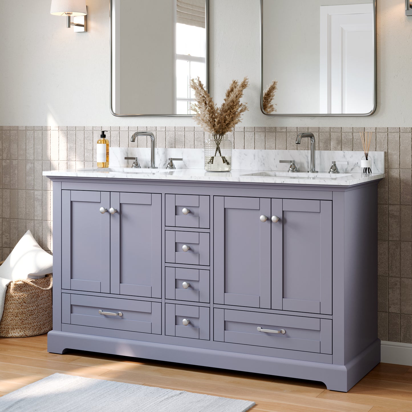 Solid Wood Frame Bathroom Vanity with Spacious Storage