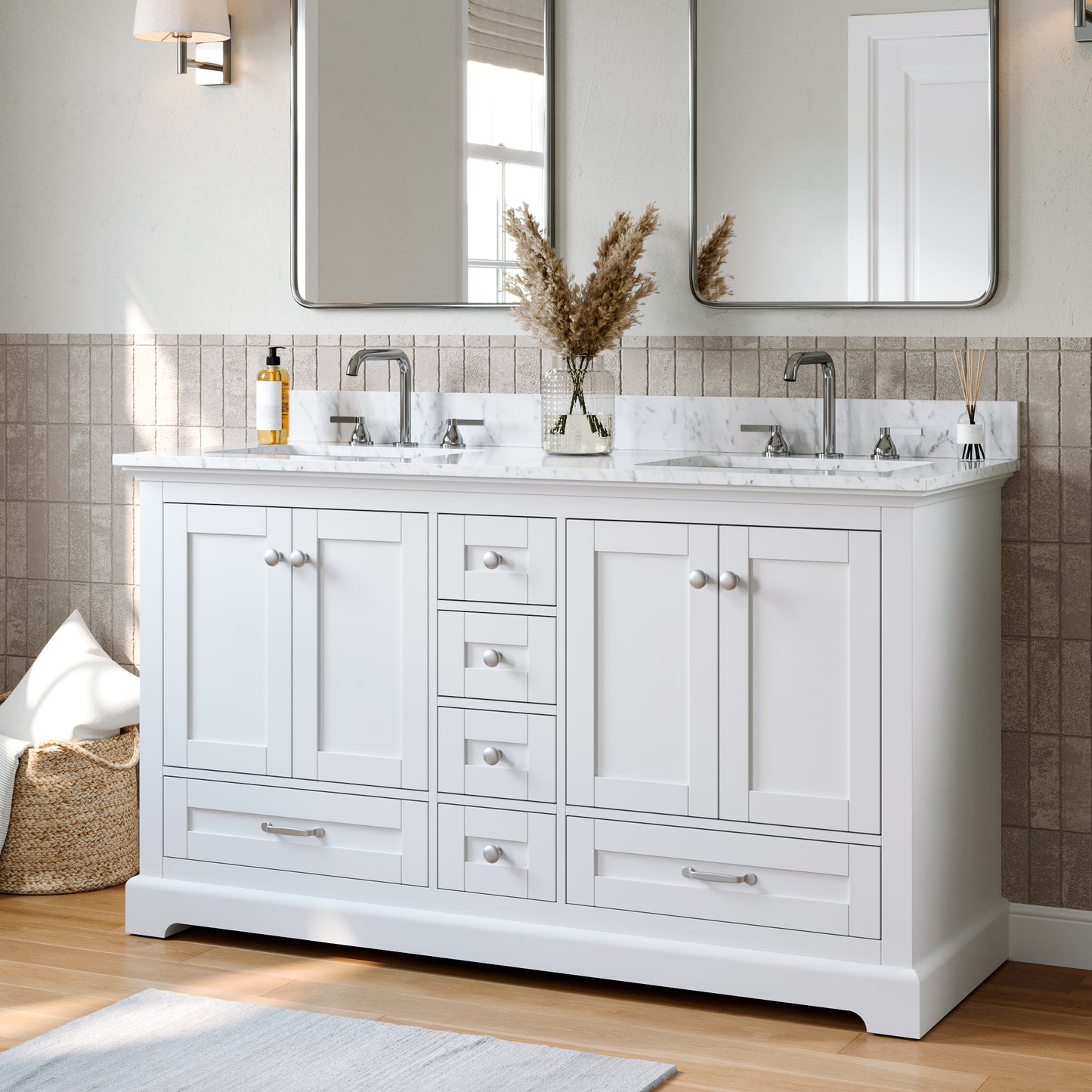 Solid Wood Frame Bathroom Vanity with Spacious Storage