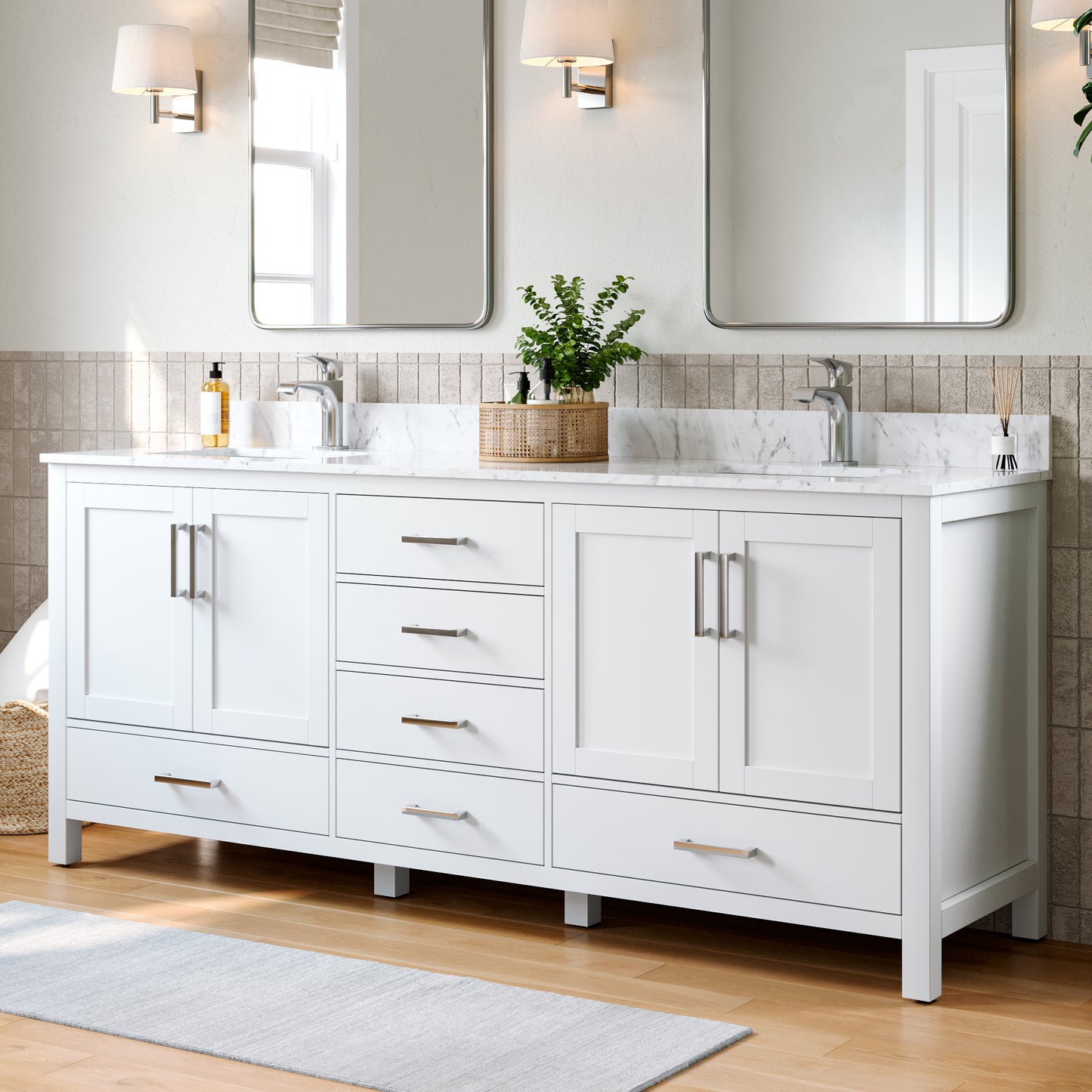 Solid Wood Frame Bathroom Vanity with Spacious Storage