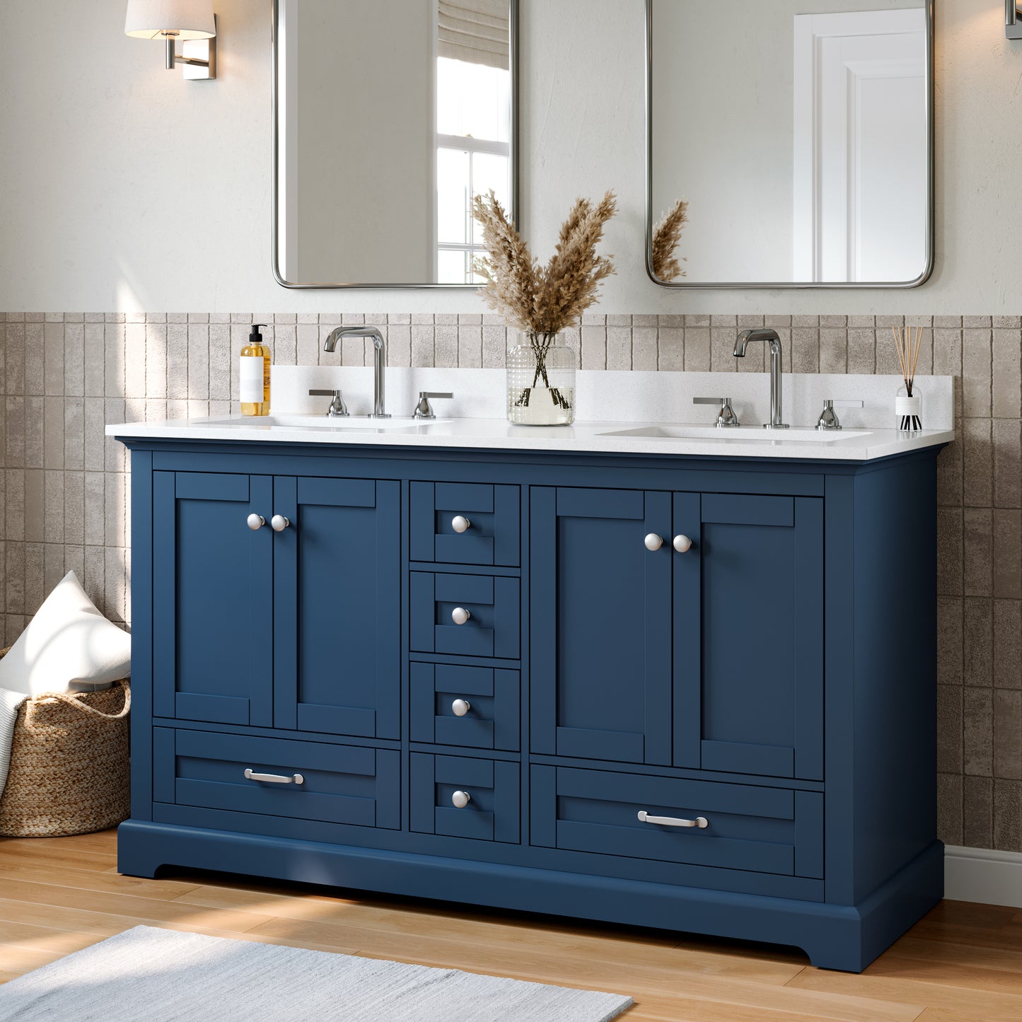 Solid Wood Frame Bathroom Vanity with Spacious Storage