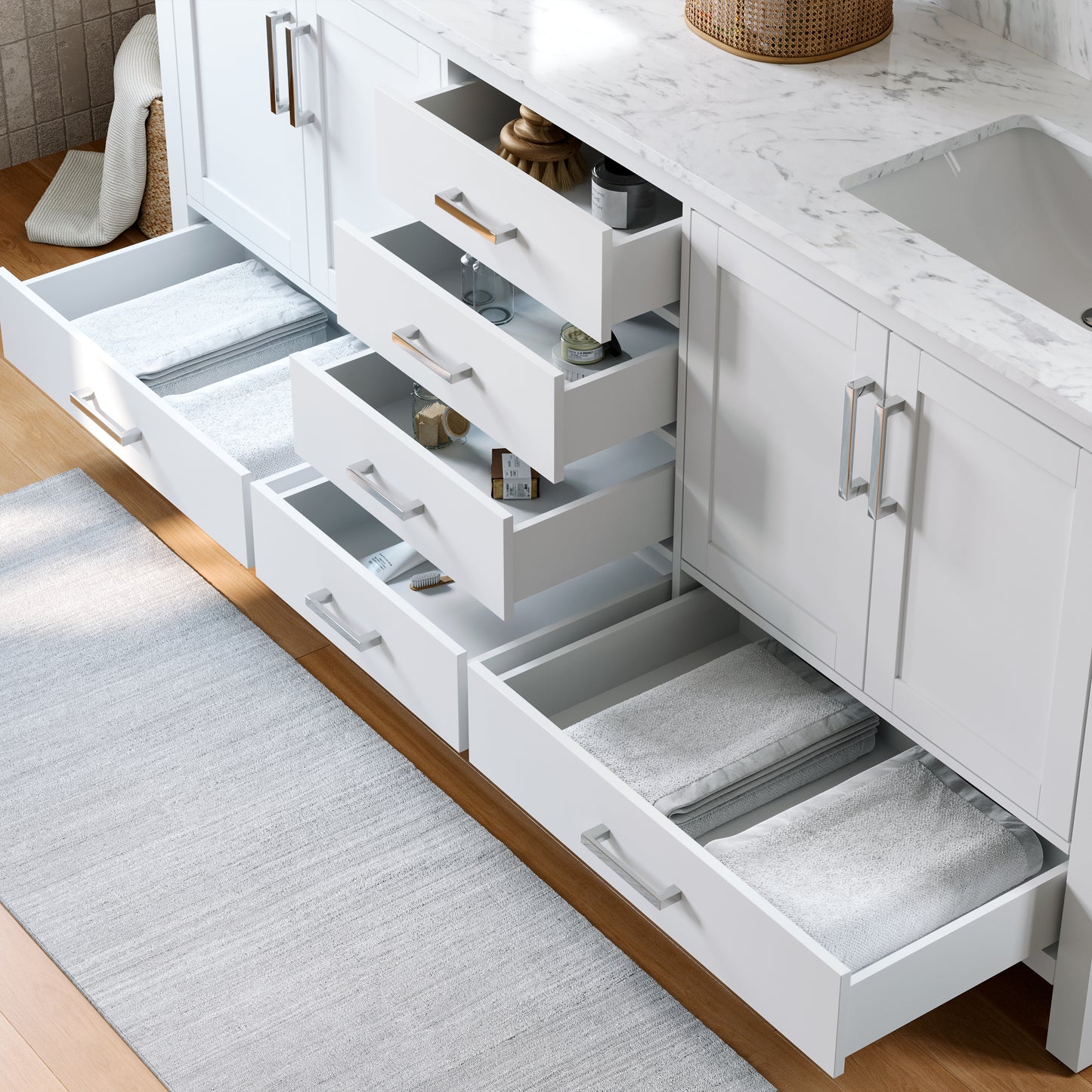 Solid Wood Frame Bathroom Vanity with Spacious Storage