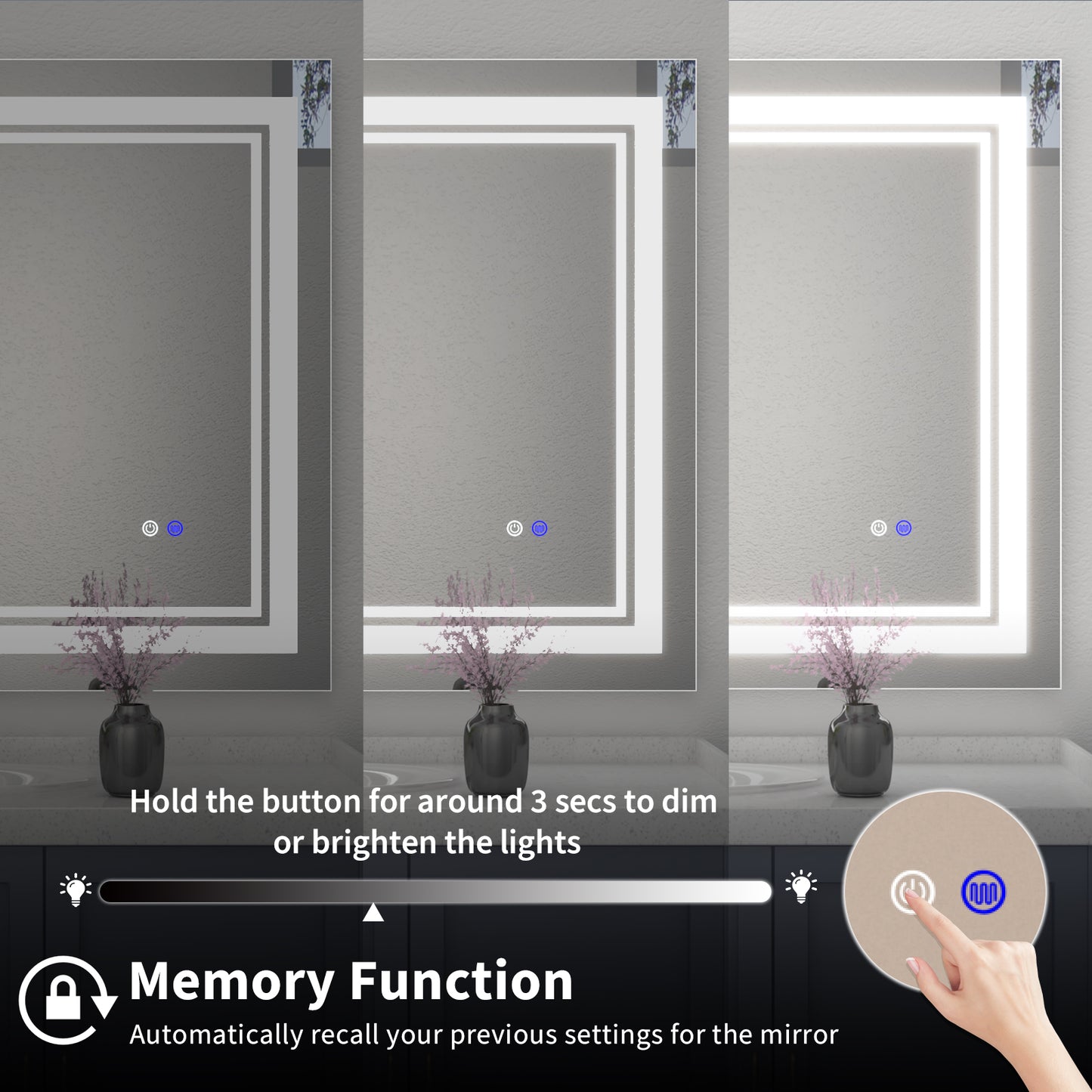 55"x36" LED Bathroom Mirror, Anti-Fog Memory Setting, 3 Colors Dimmable Lighted Bathroom Mirror Wall Mounted