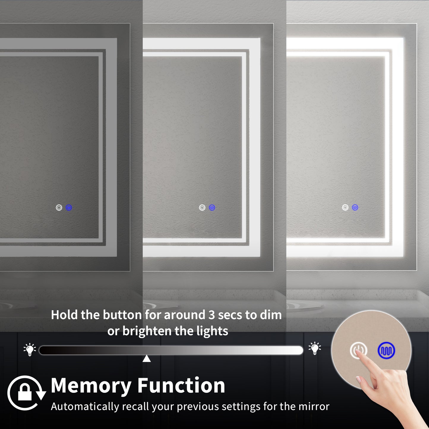 40"x32" LED Bathroom Mirror, Anti-Fog Memory Setting, 3 Colors Dimmable Lighted Bathroom Mirror Wall Mounted
