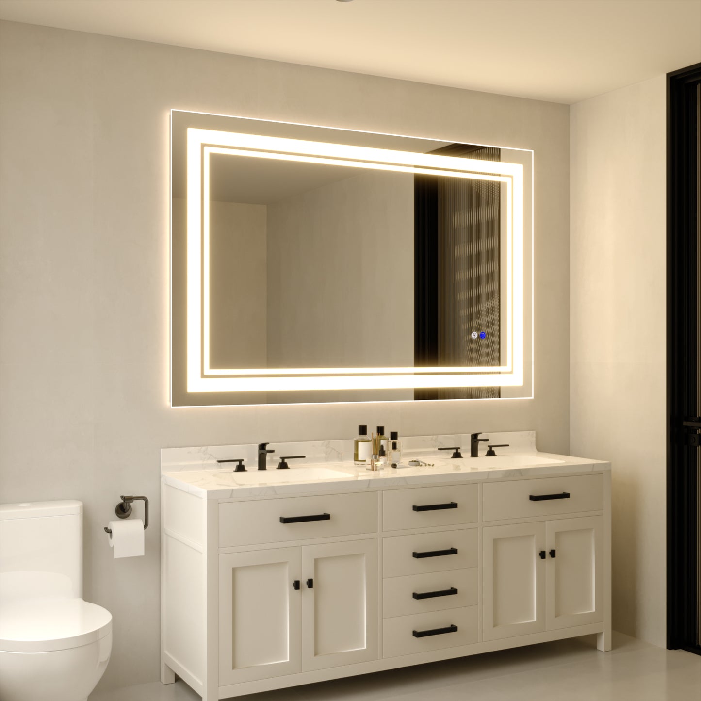 55"x36" LED Bathroom Mirror, Anti-Fog Memory Setting, 3 Colors Dimmable Lighted Bathroom Mirror Wall Mounted