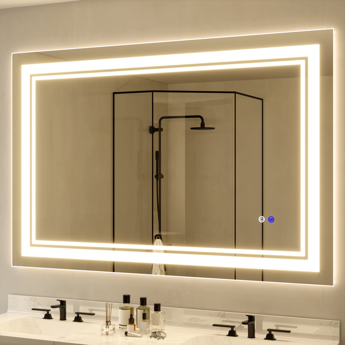 55"x36" LED Bathroom Mirror, Anti-Fog Memory Setting, 3 Colors Dimmable Lighted Bathroom Mirror Wall Mounted