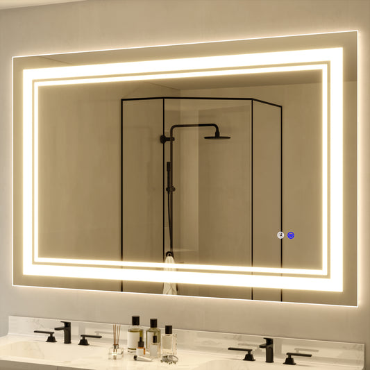 55"x36" LED Bathroom Mirror, Anti-Fog Memory Setting, 3 Colors Dimmable Lighted Bathroom Mirror Wall Mounted