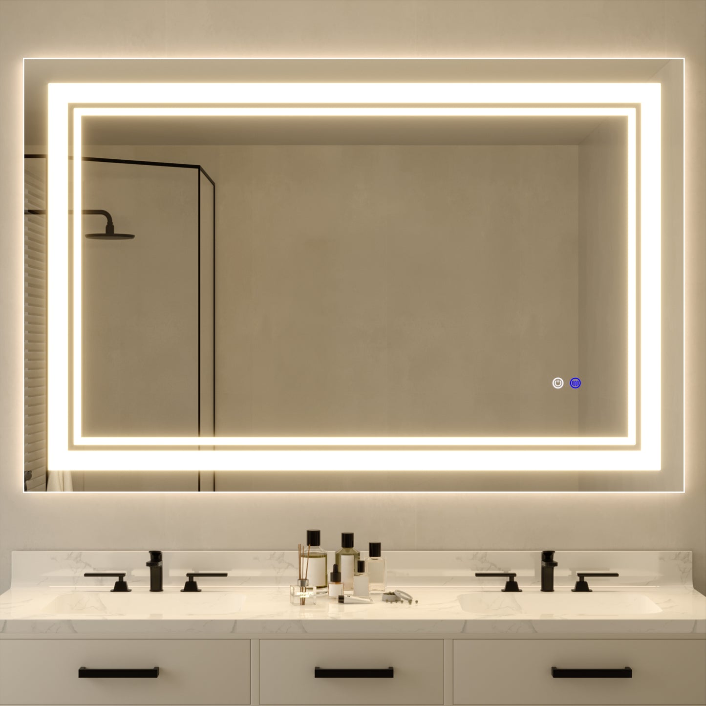 55"x36" LED Bathroom Mirror, Anti-Fog Memory Setting, 3 Colors Dimmable Lighted Bathroom Mirror Wall Mounted