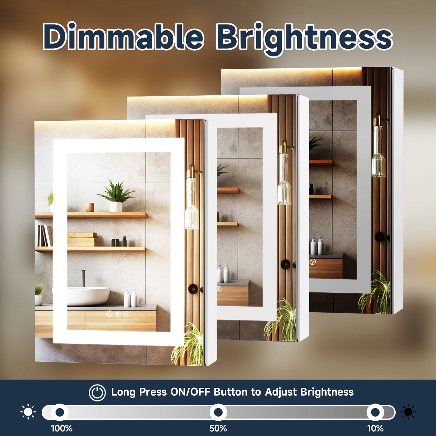 Lighted Mirror Medicine Cabinet 24"X30", Anti-Fog 3 Colors Dimmable LED, Built-in Outlets and USB Ports