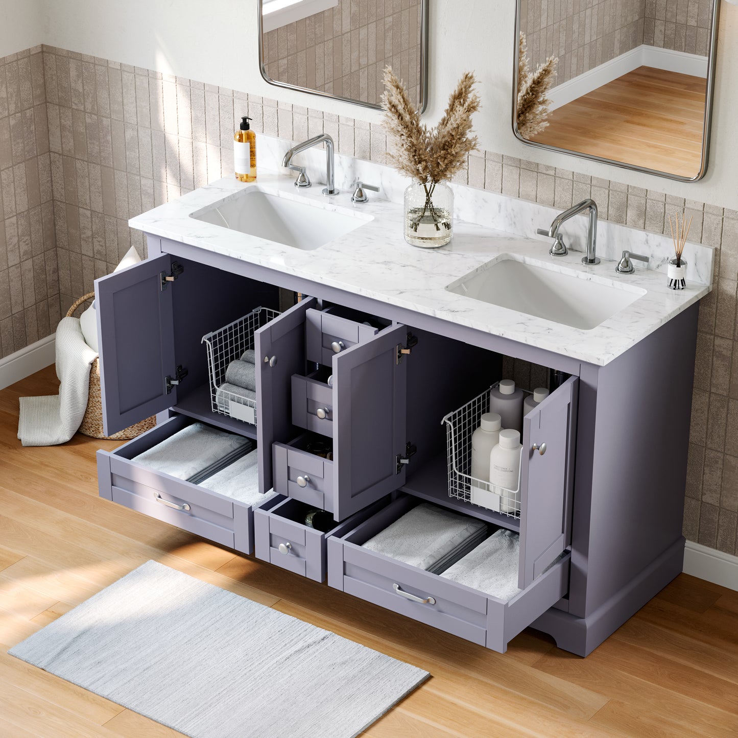 Solid Wood Frame Bathroom Vanity with Spacious Storage