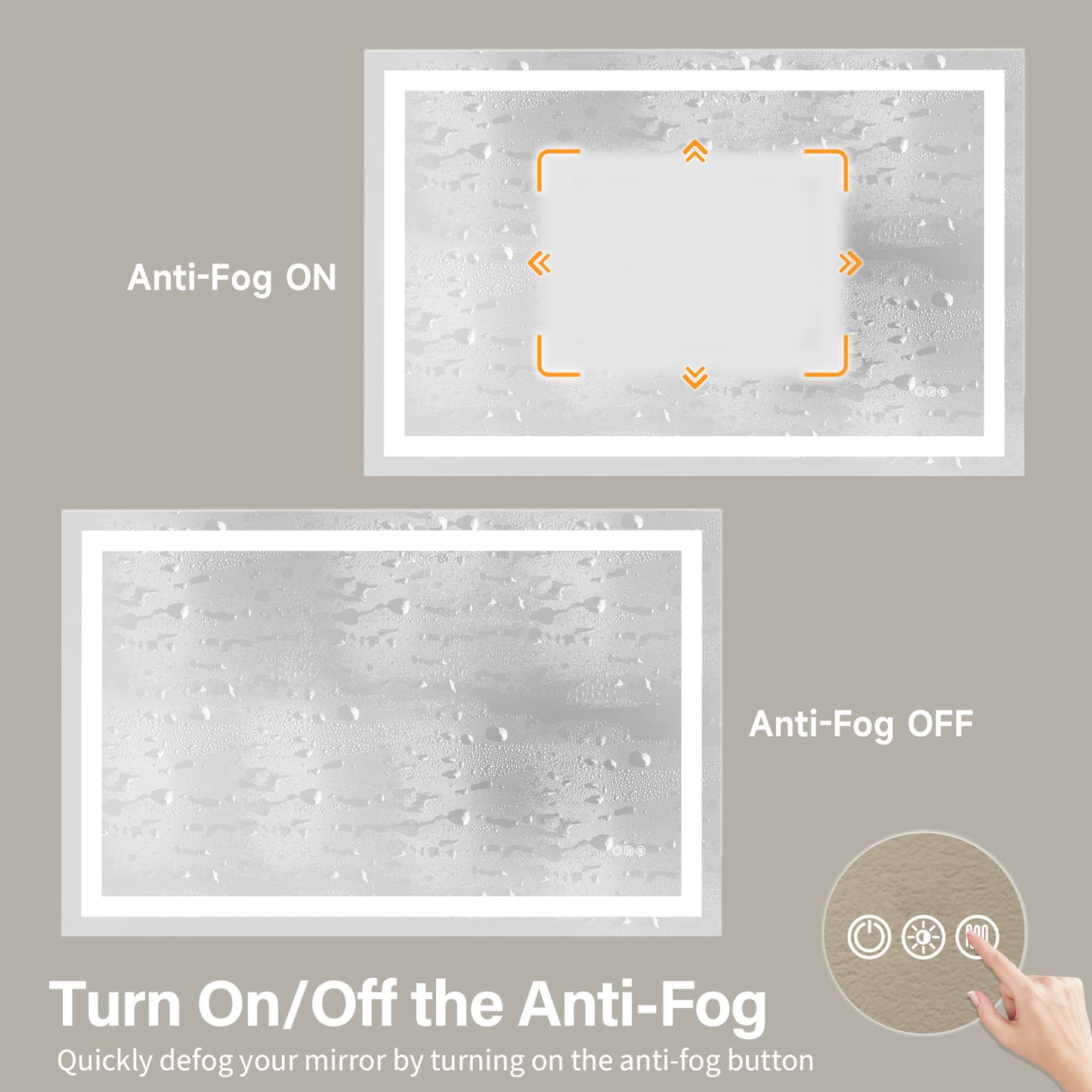 Wall Mounted LED Lighted Bathroom Mirror 60"x36", Anti-Fog, Memory Function, 3 Colors Dimmable