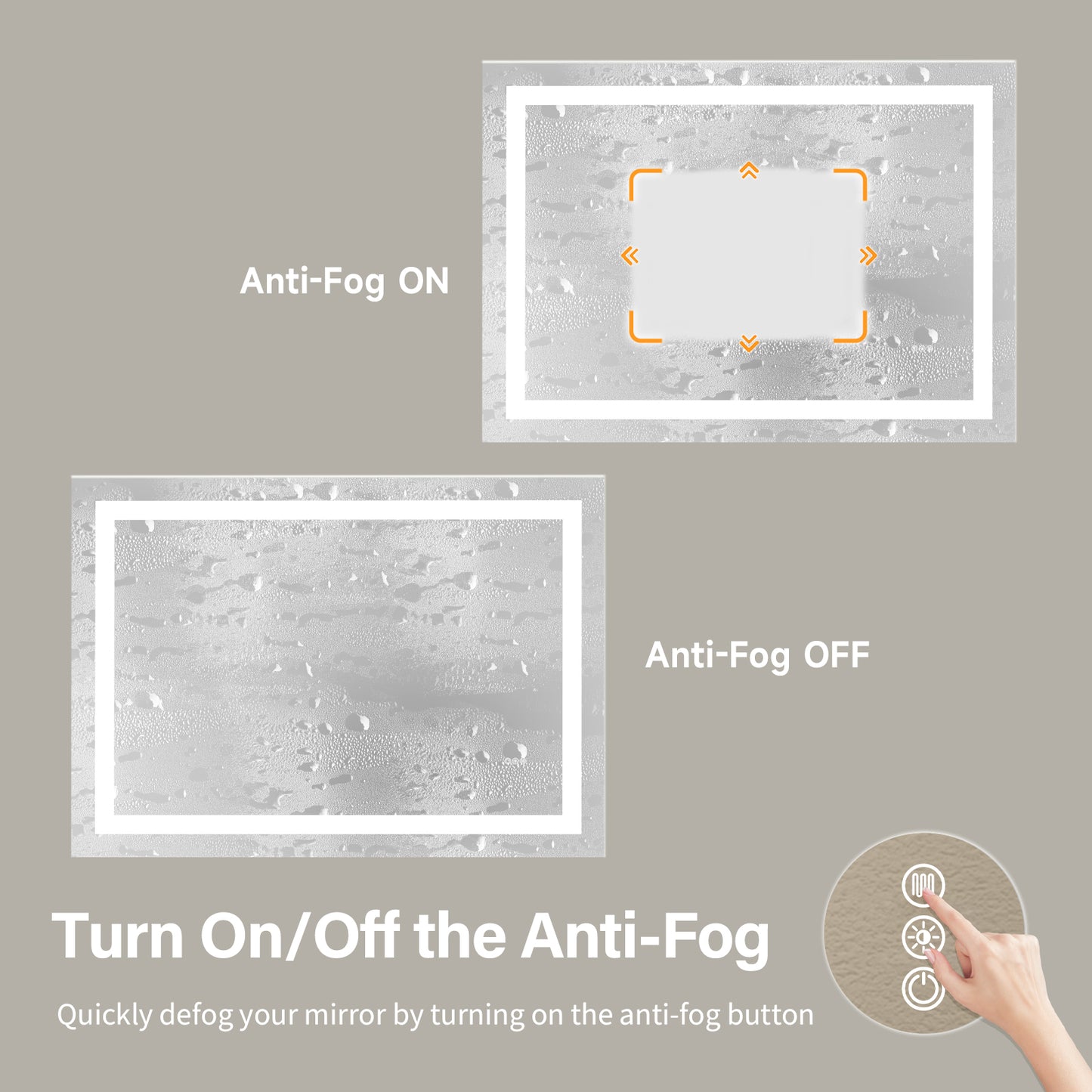 Wall Mounted LED Lighted Bathroom Mirror 48"x32", Anti-Fog, Memory Function, 3 Colors Dimmable