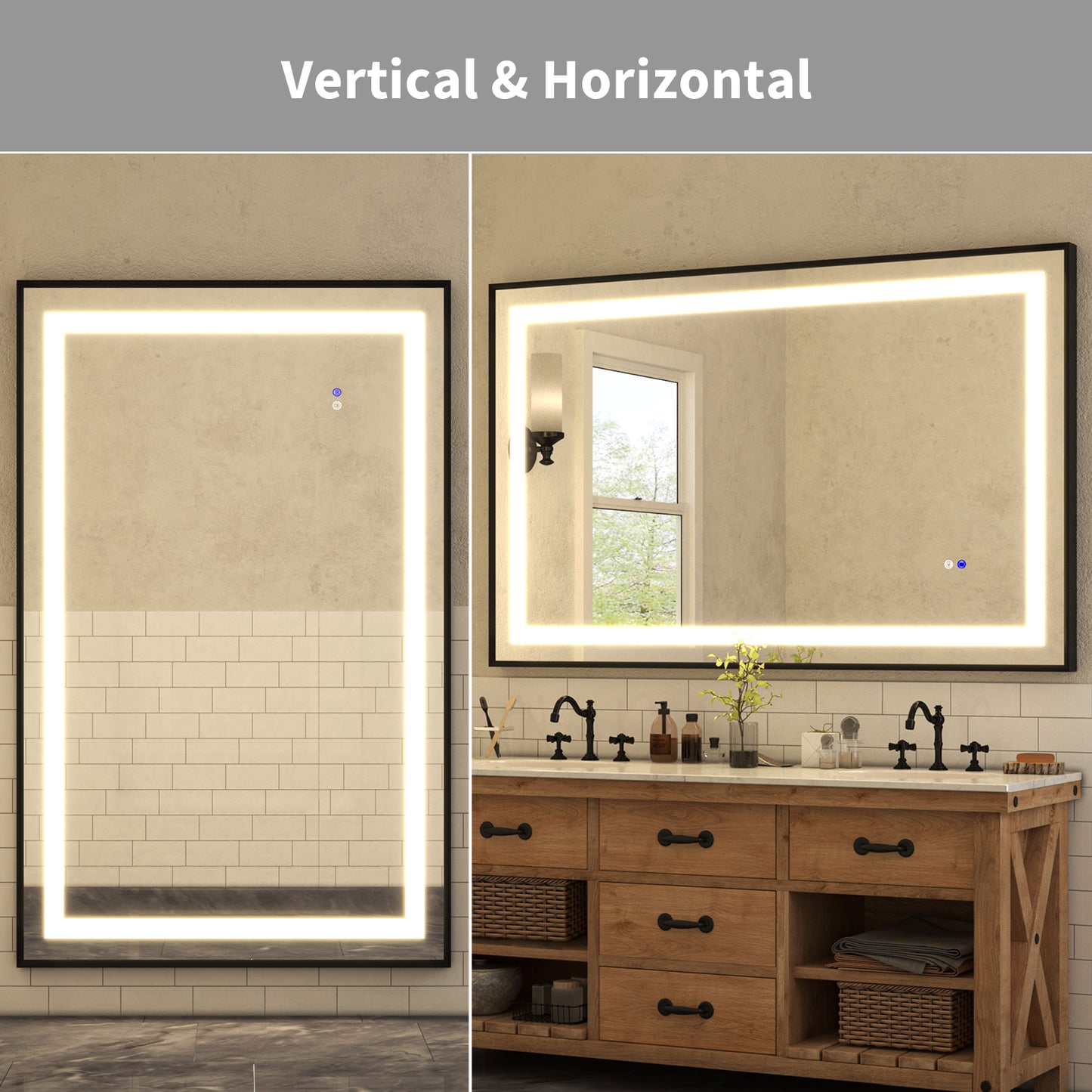 60"x40" LED Bathroom Mirror with Black Frame, Anti-Fog Memory Setting, 3 Colors Dimmable Lighted Bathroom Mirror Wall Mounted