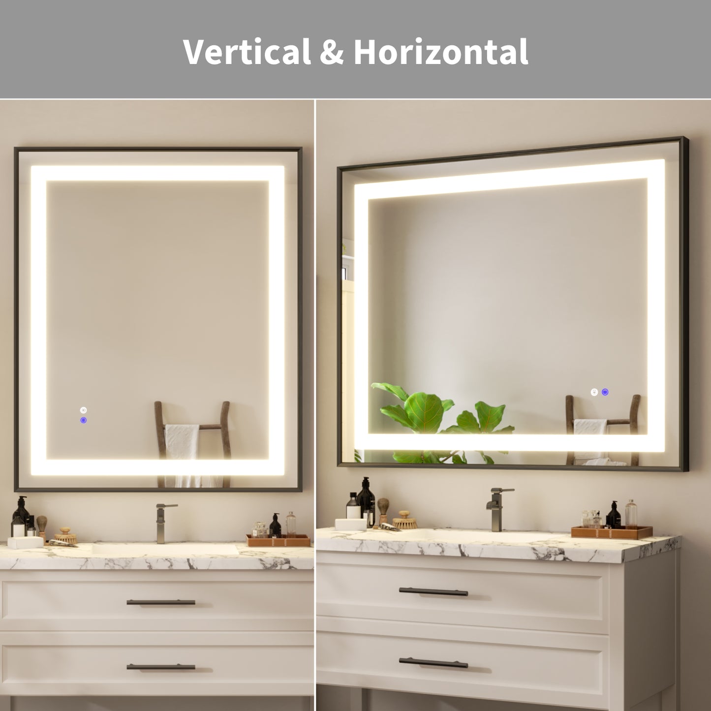 48"x40" LED Bathroom Mirror with Black Frame, Anti-Fog Memory Setting, 3 Colors Dimmable Lighted Bathroom Mirror Wall Mounted