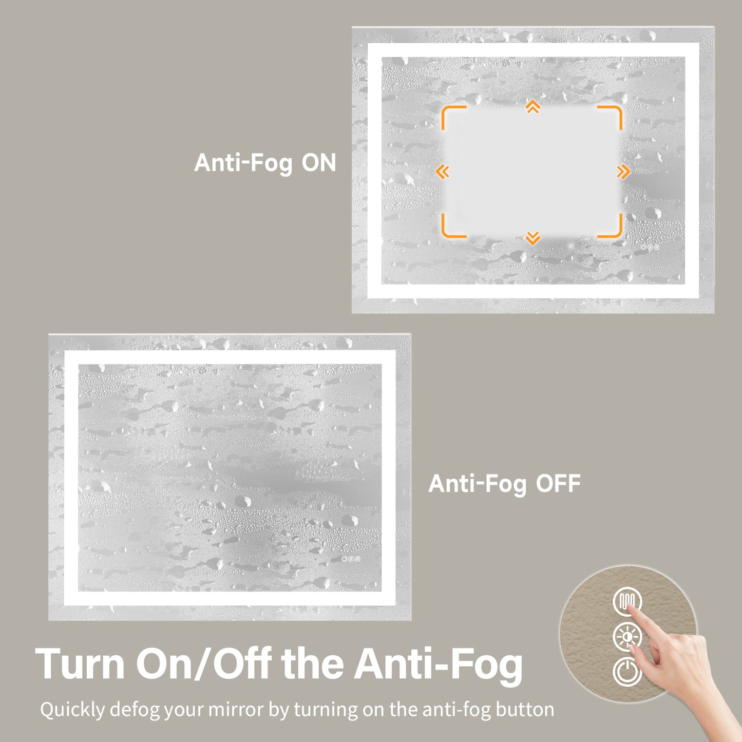 Wall Mounted LED Lighted Bathroom Mirror 48"x40", Anti-Fog, Memory Function, 3 Colors Dimmable